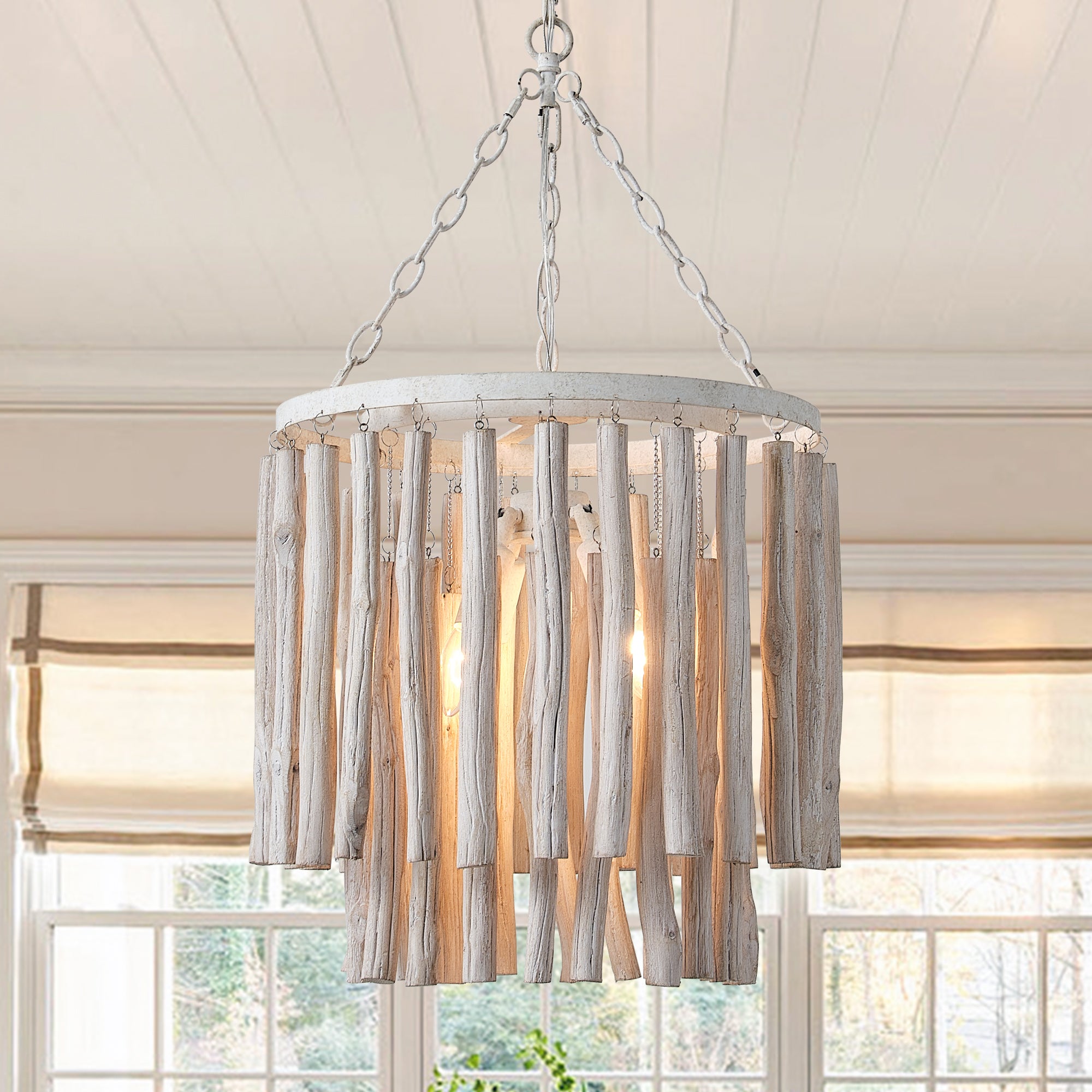 17 Inch Milo 4-Light White Wooden Chandelier