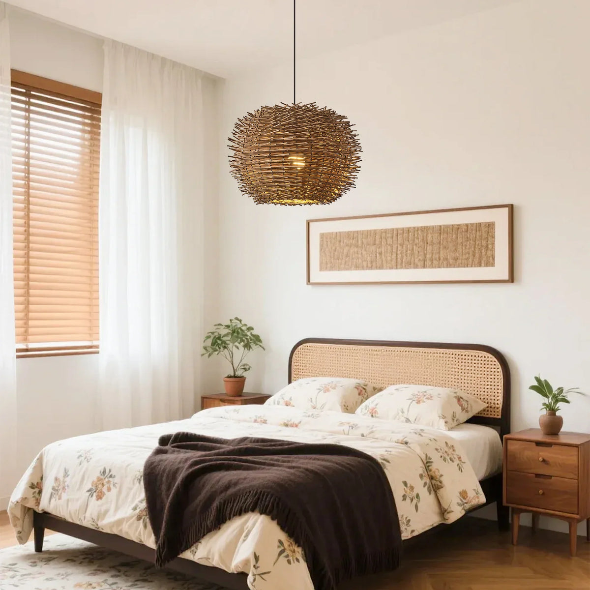 19" Stev Bohemian Handwoven Rattan Island Pendant Light