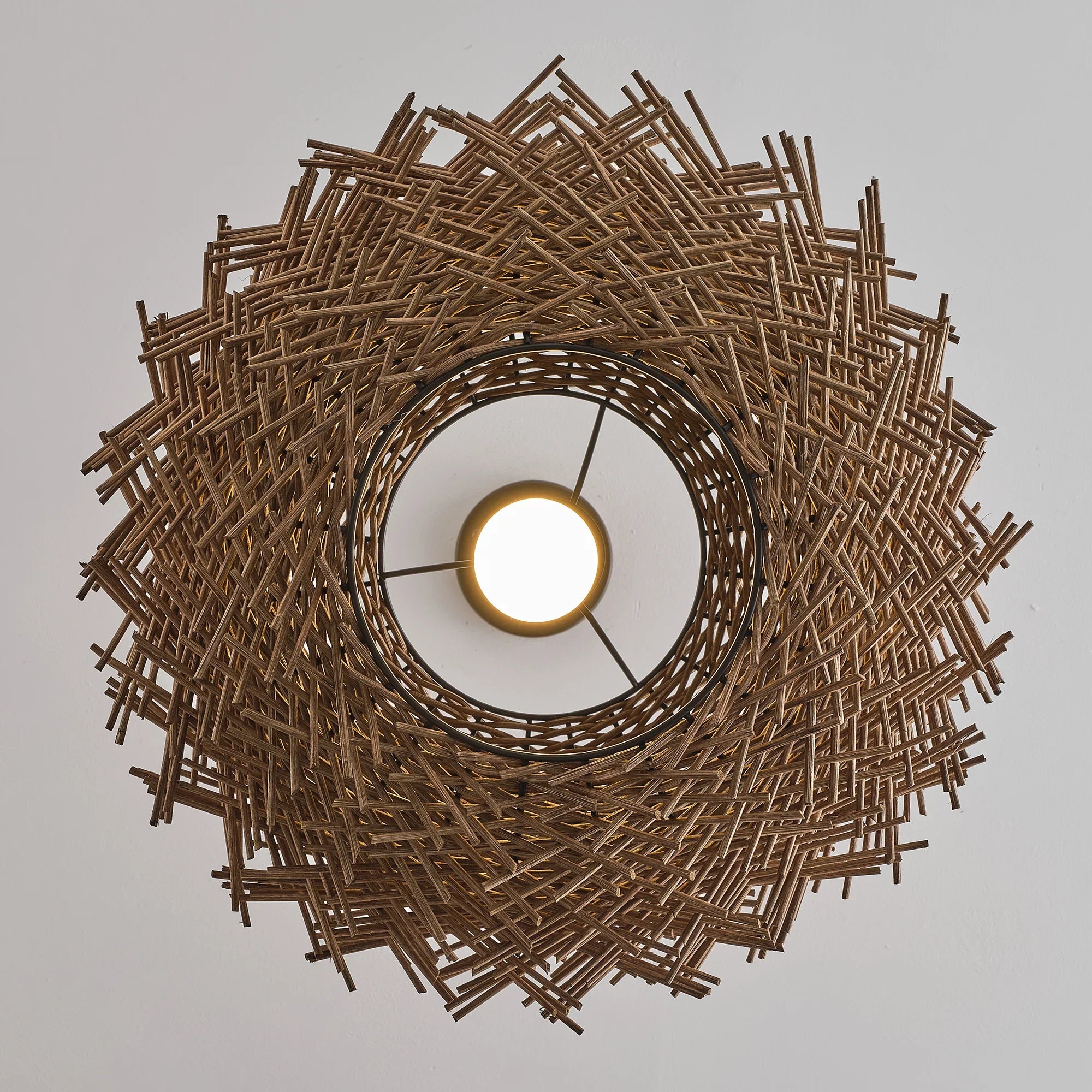 19" Stev Bohemian Handwoven Rattan Island Pendant Light