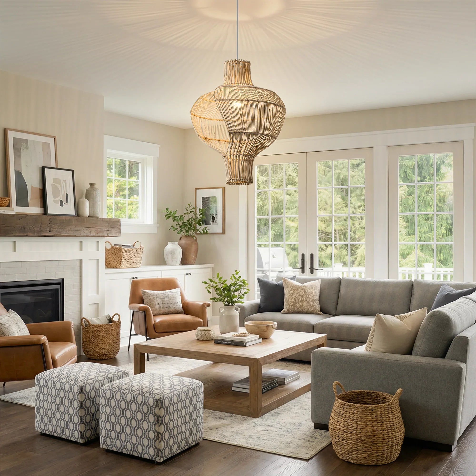 16" Sidney Bohemian Handwoven Rattan Island Pendant Light