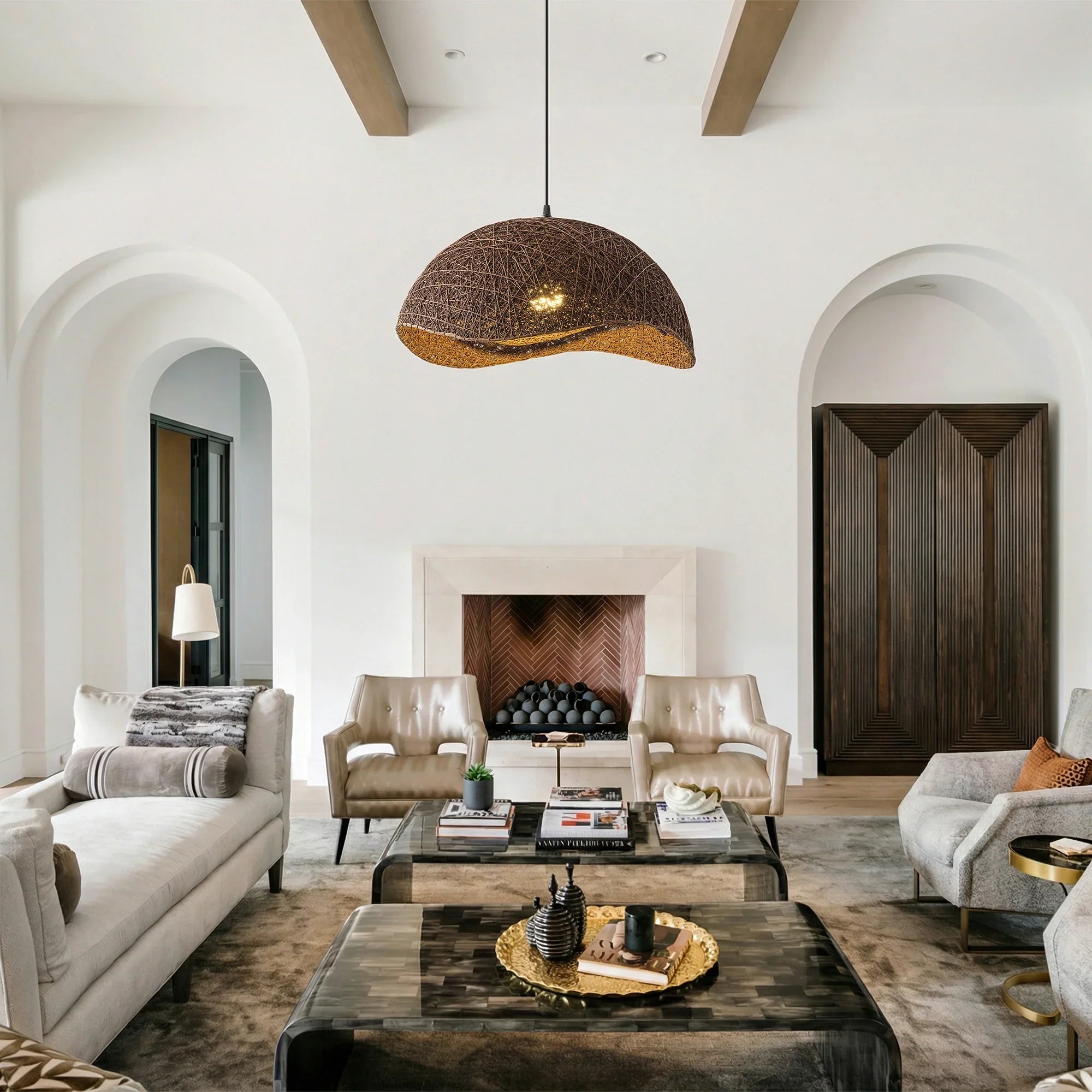 20" Sandy Bohemian Handwoven Rattan Island Pendant Light