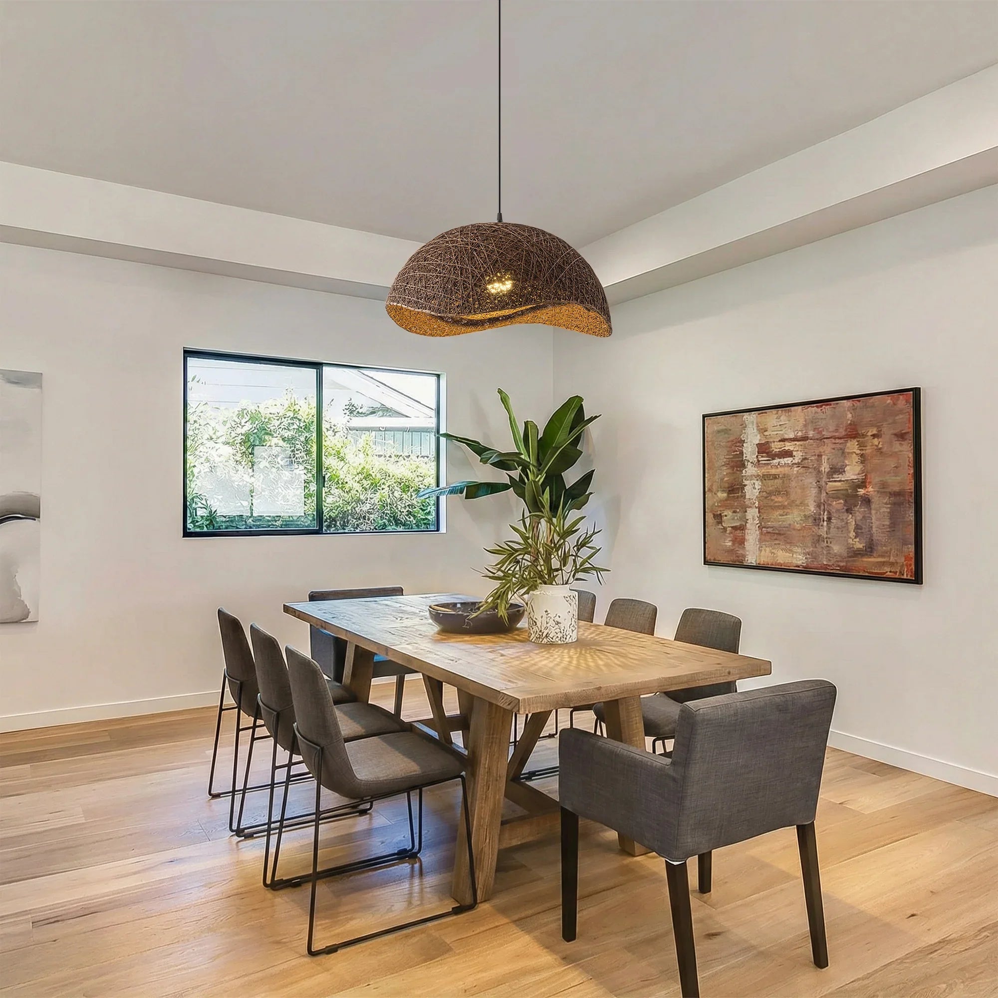 20" Sandy Bohemian Handwoven Rattan Island Pendant Light