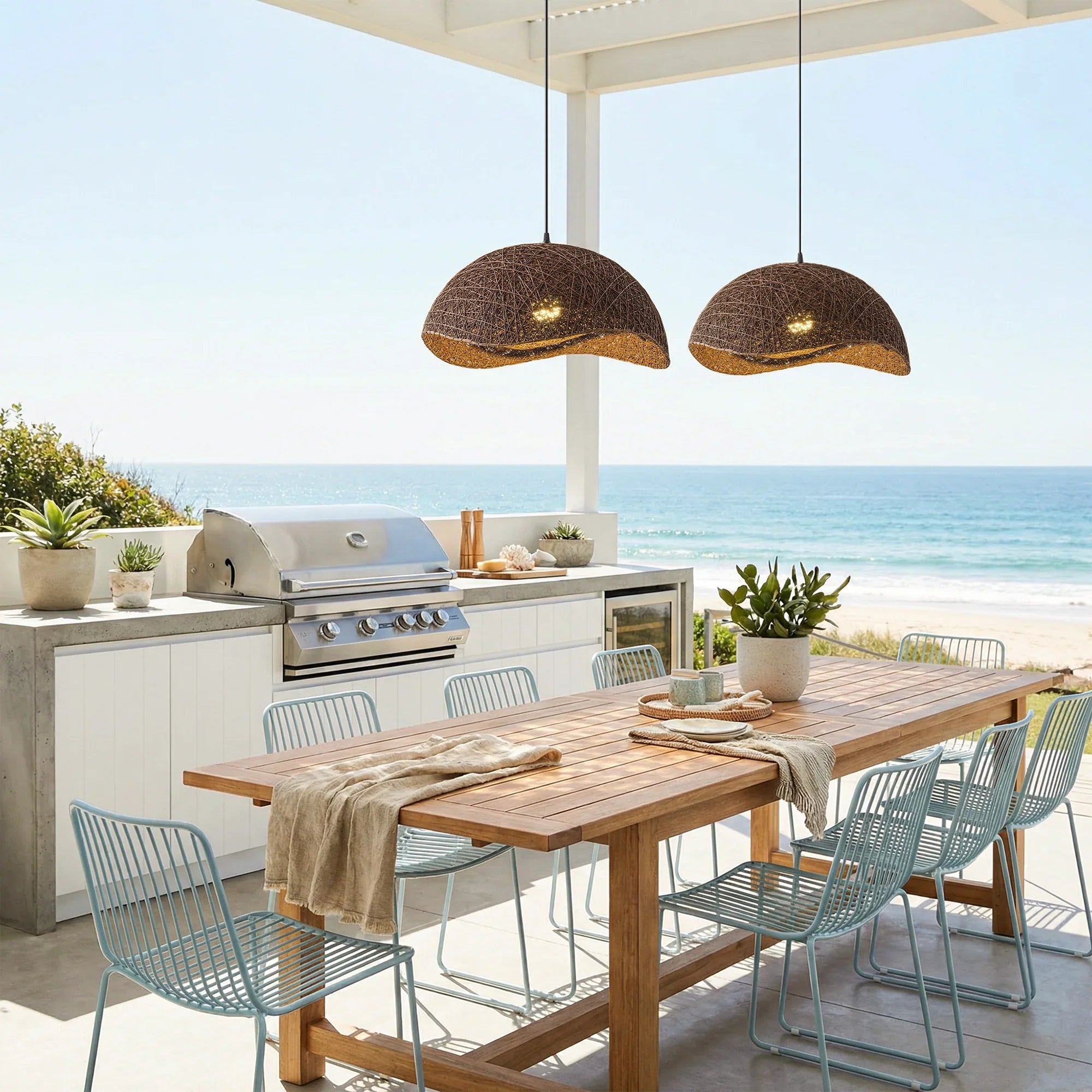 20" Sandy Bohemian Handwoven Rattan Island Pendant Light