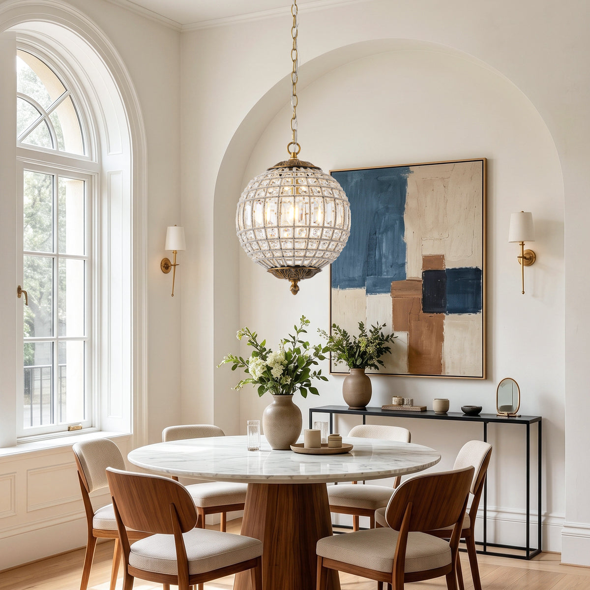 Burke 1-Light Antique Brass Crystal Globe Pendant Light