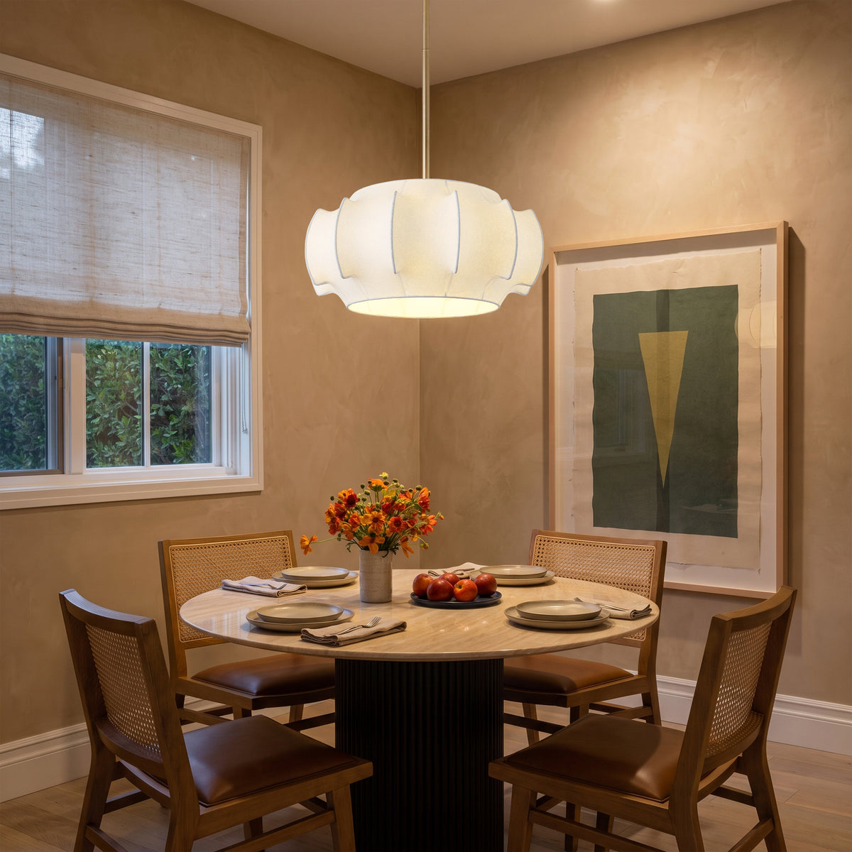 Samuel 4-Light Brushed Gold Chandelier with Fabric Shade