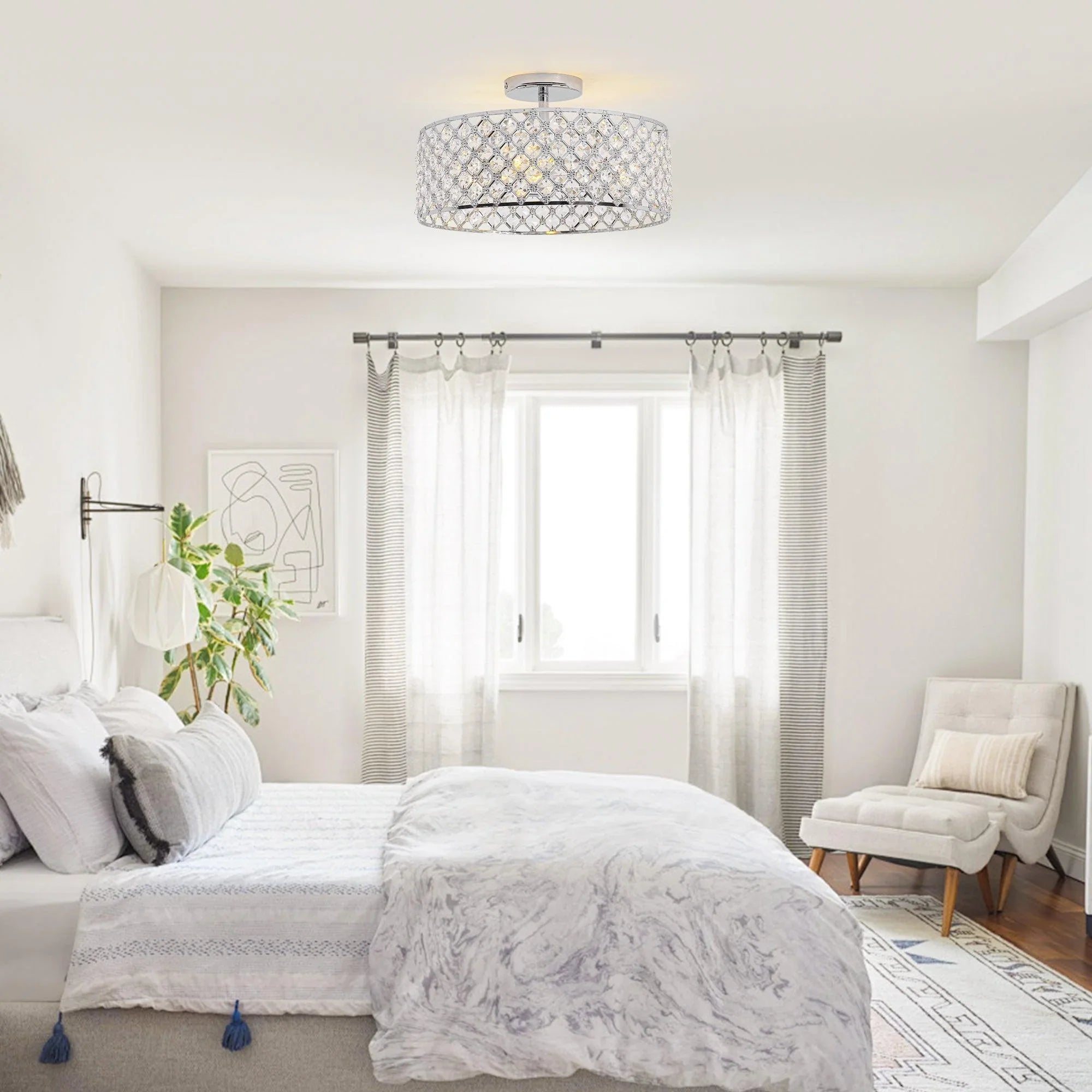 Lámpara de techo moderna de 15 pulgadas con 3 luces, cromada, semiempotrada