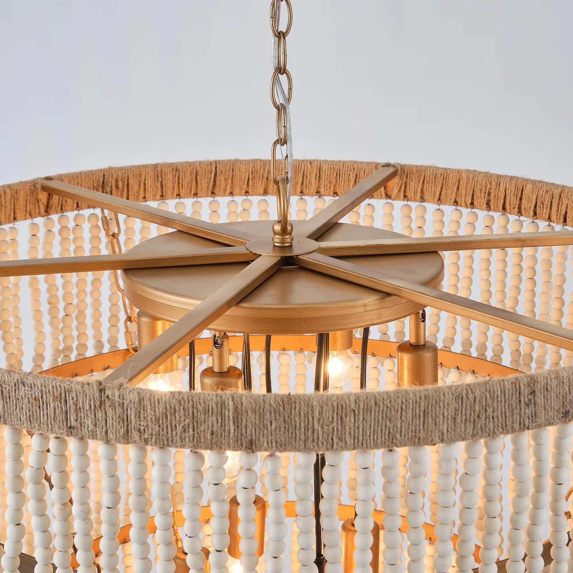 32 Inch Nelly 9-Light Bohemia Wood Beaded Chandelier