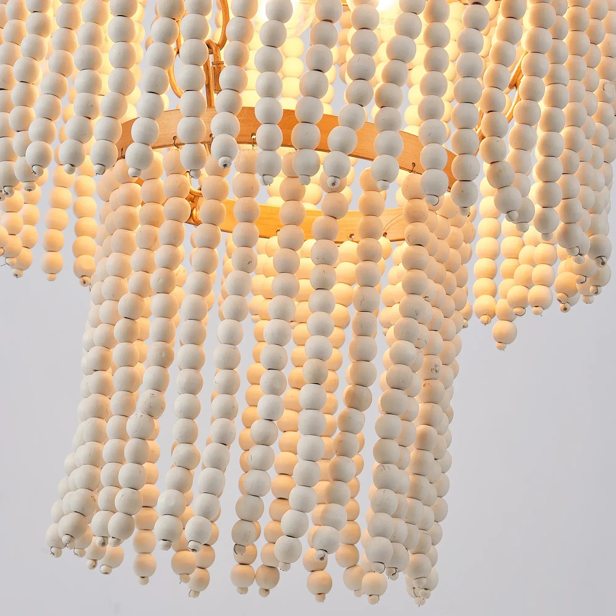32 Inch Nelly 9-Light Bohemia Wood Beaded Chandelier