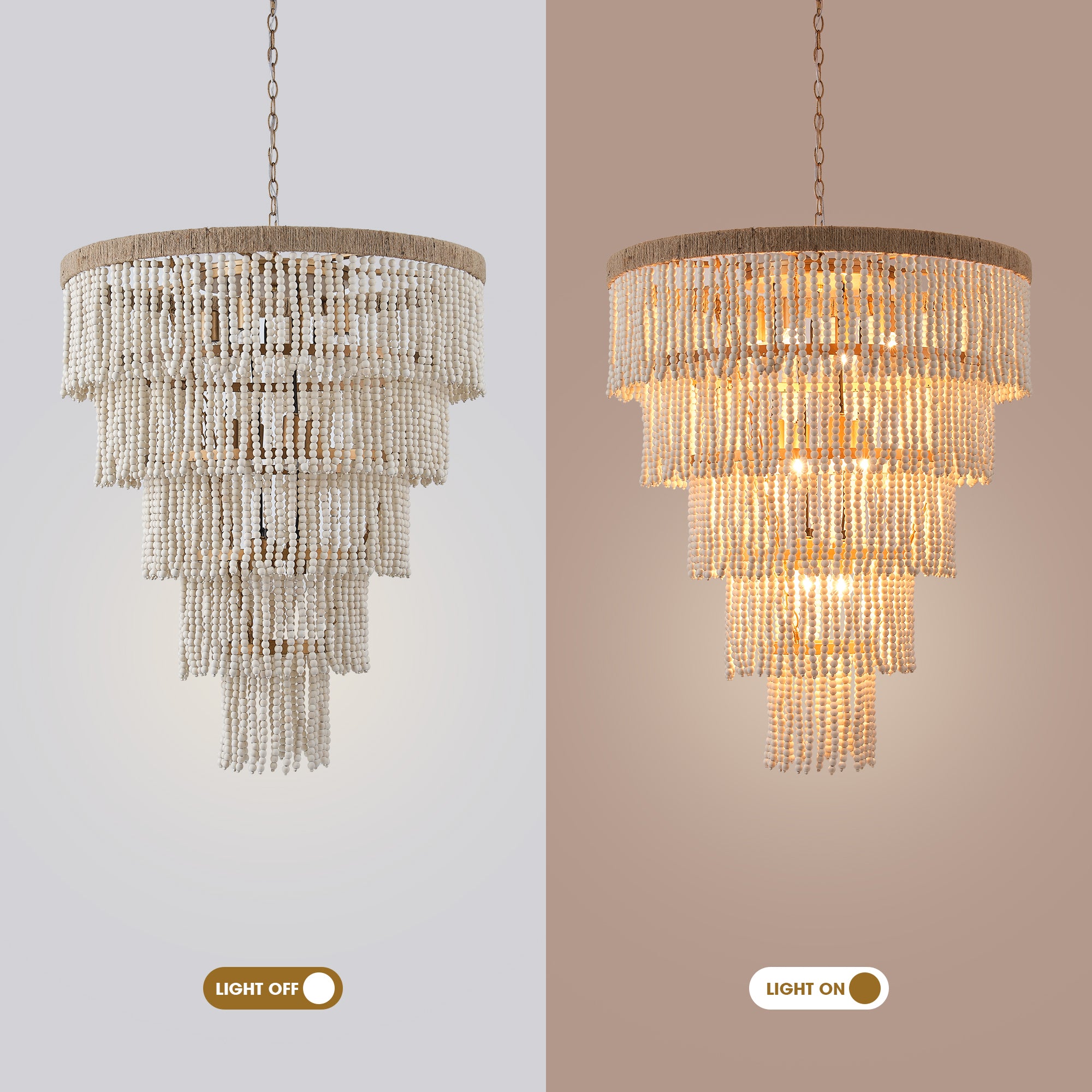 32 Inch Nelly 9-Light Bohemia Wood Beaded Chandelier