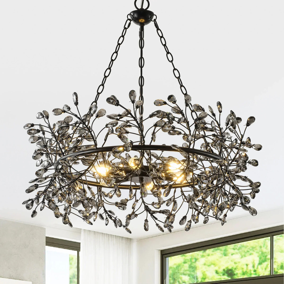 31 Inch Saxon 6-Light Black Crystal Ornament Chandelier