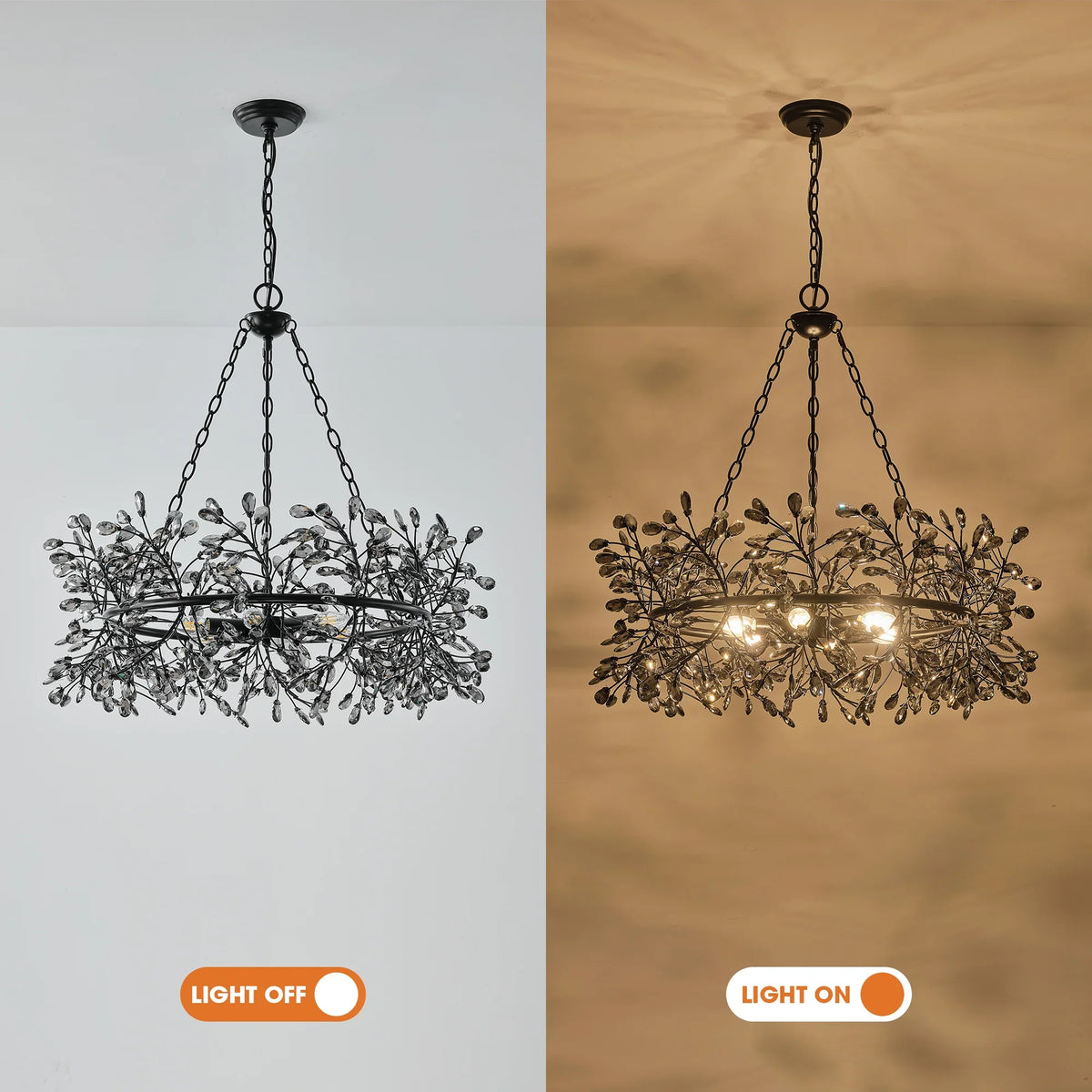 31 Inch Saxon 6-Light Black Crystal Ornament Chandelier