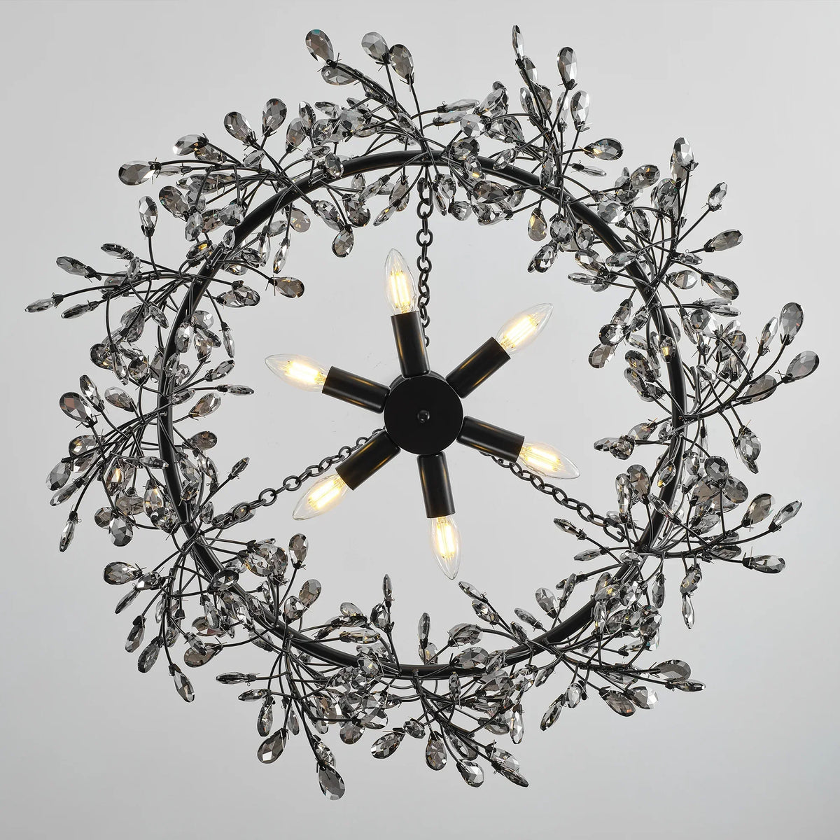 31 Inch Saxon 6-Light Black Crystal Ornament Chandelier