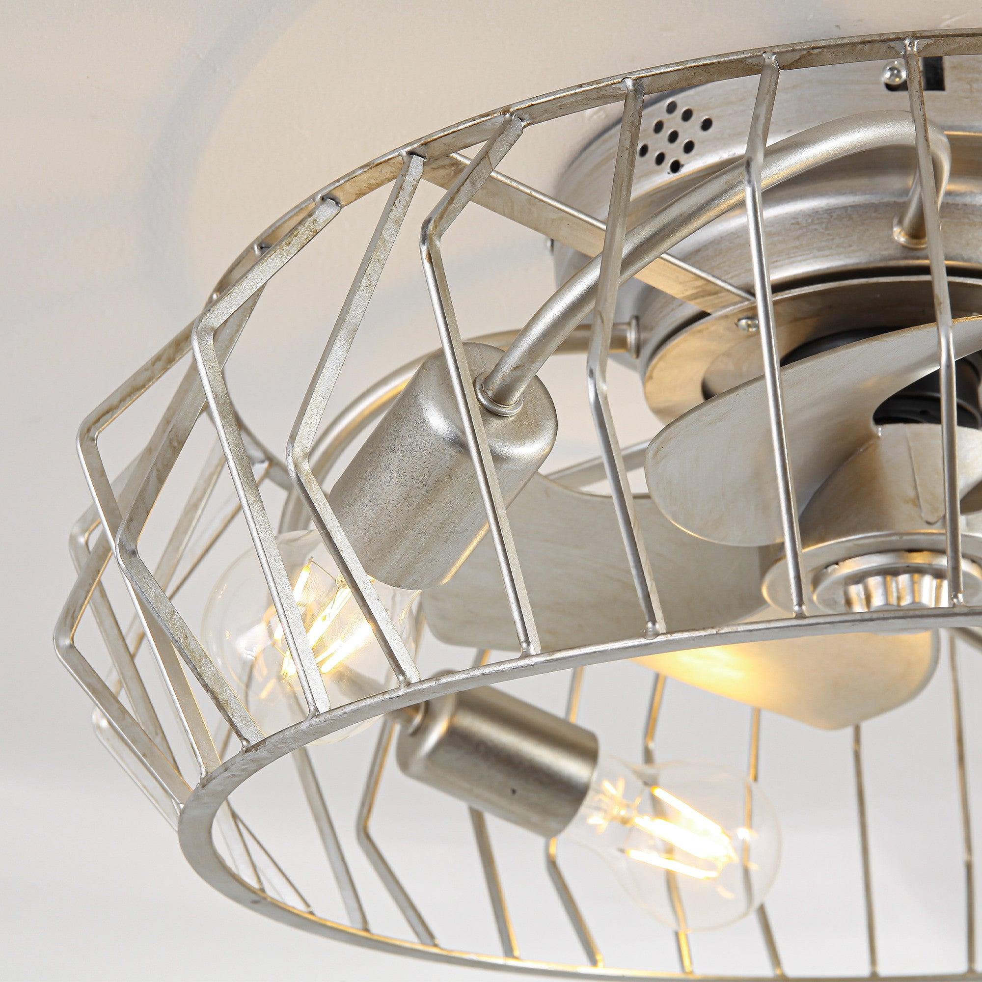 20 Inch Silver Flush Mount Ceiling Fan with Light APP and Remote Control