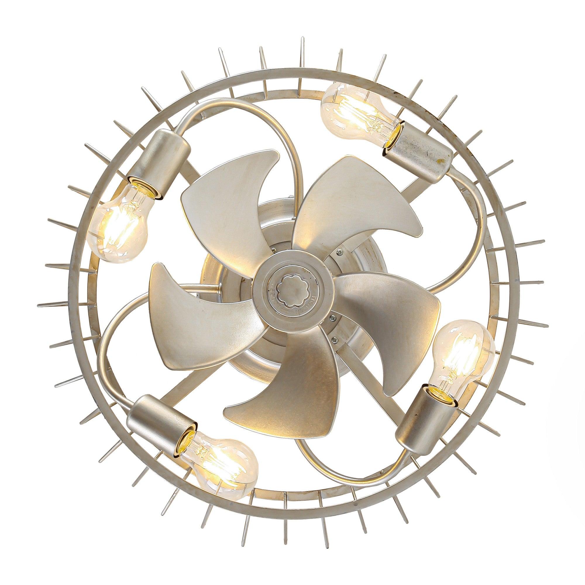 20 Inch Silver Flush Mount Ceiling Fan with Light APP and Remote Control