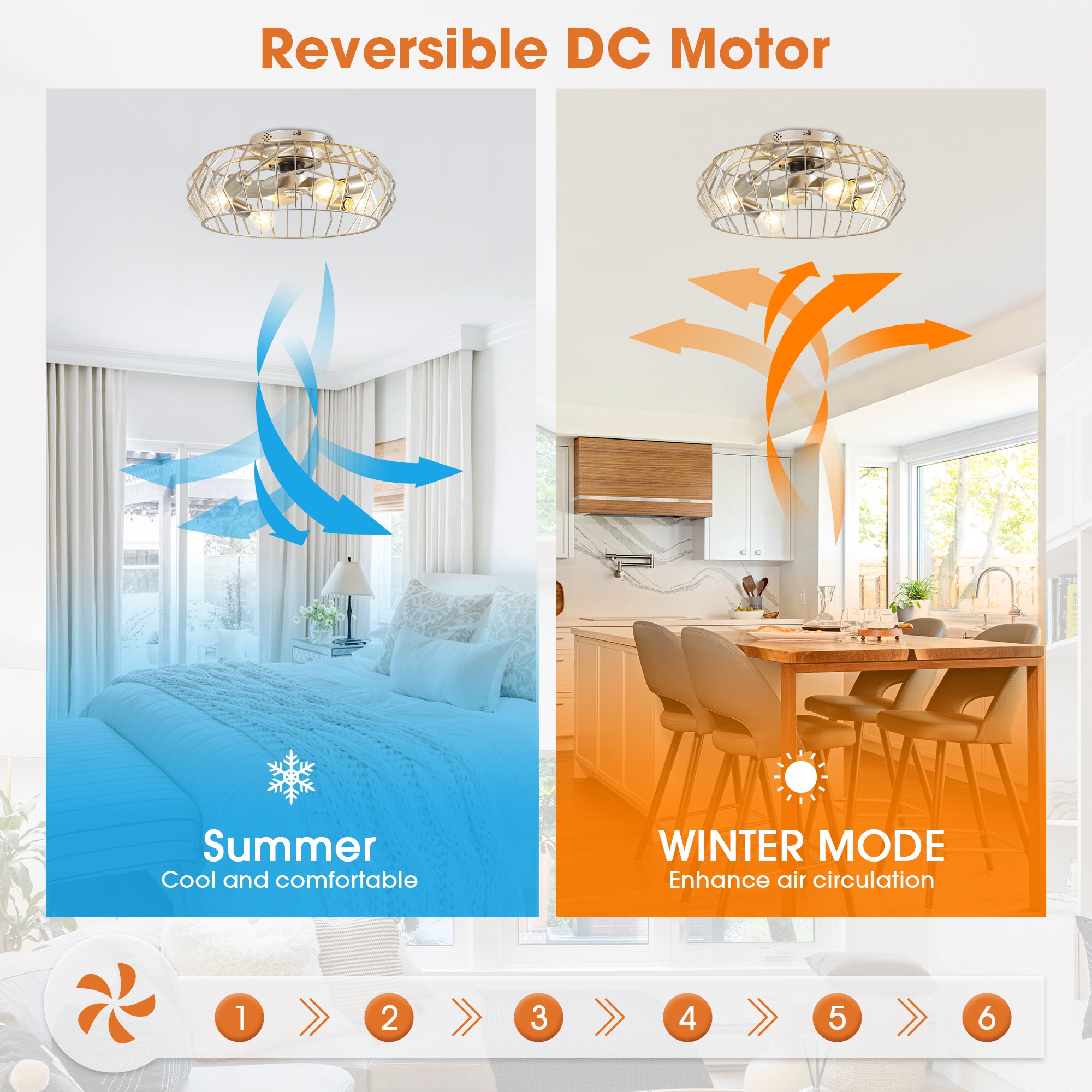 20 Inch Silver Flush Mount Ceiling Fan with Light APP and Remote Control