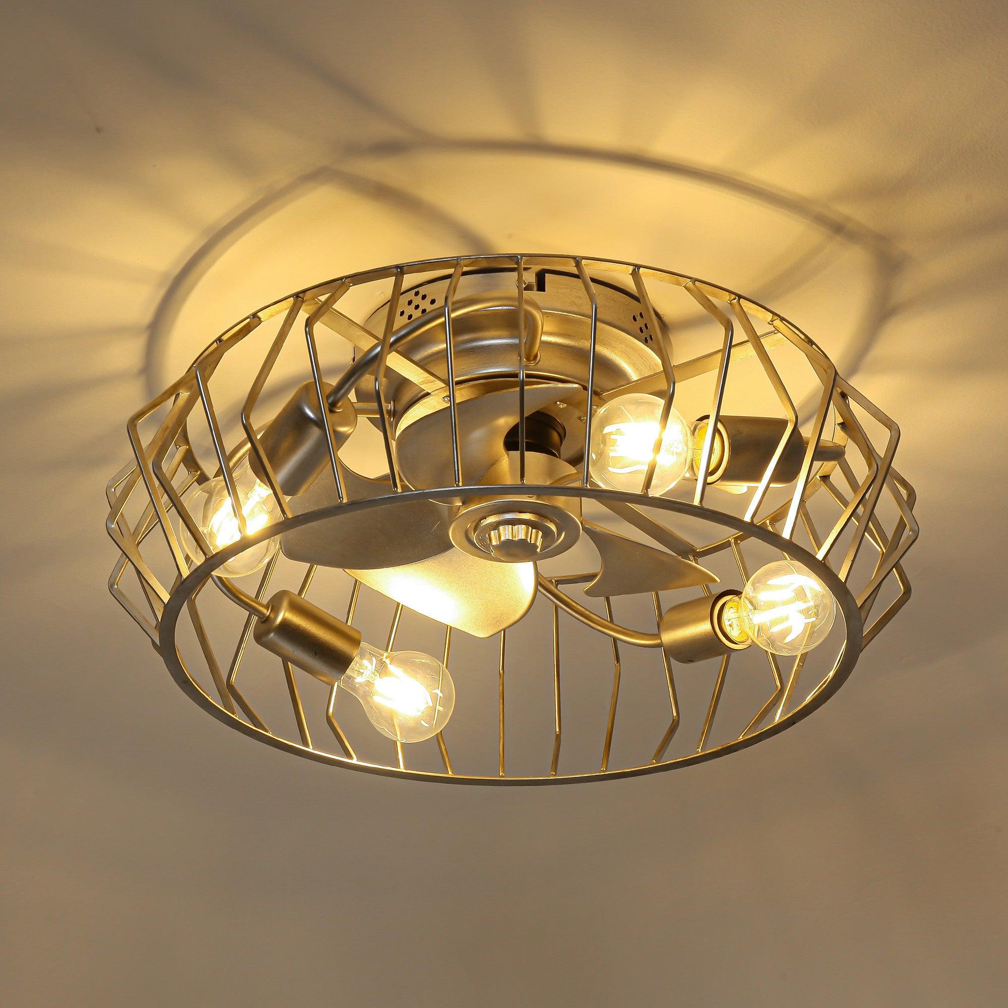 20 Inch Silver Flush Mount Ceiling Fan with Light APP and Remote Control