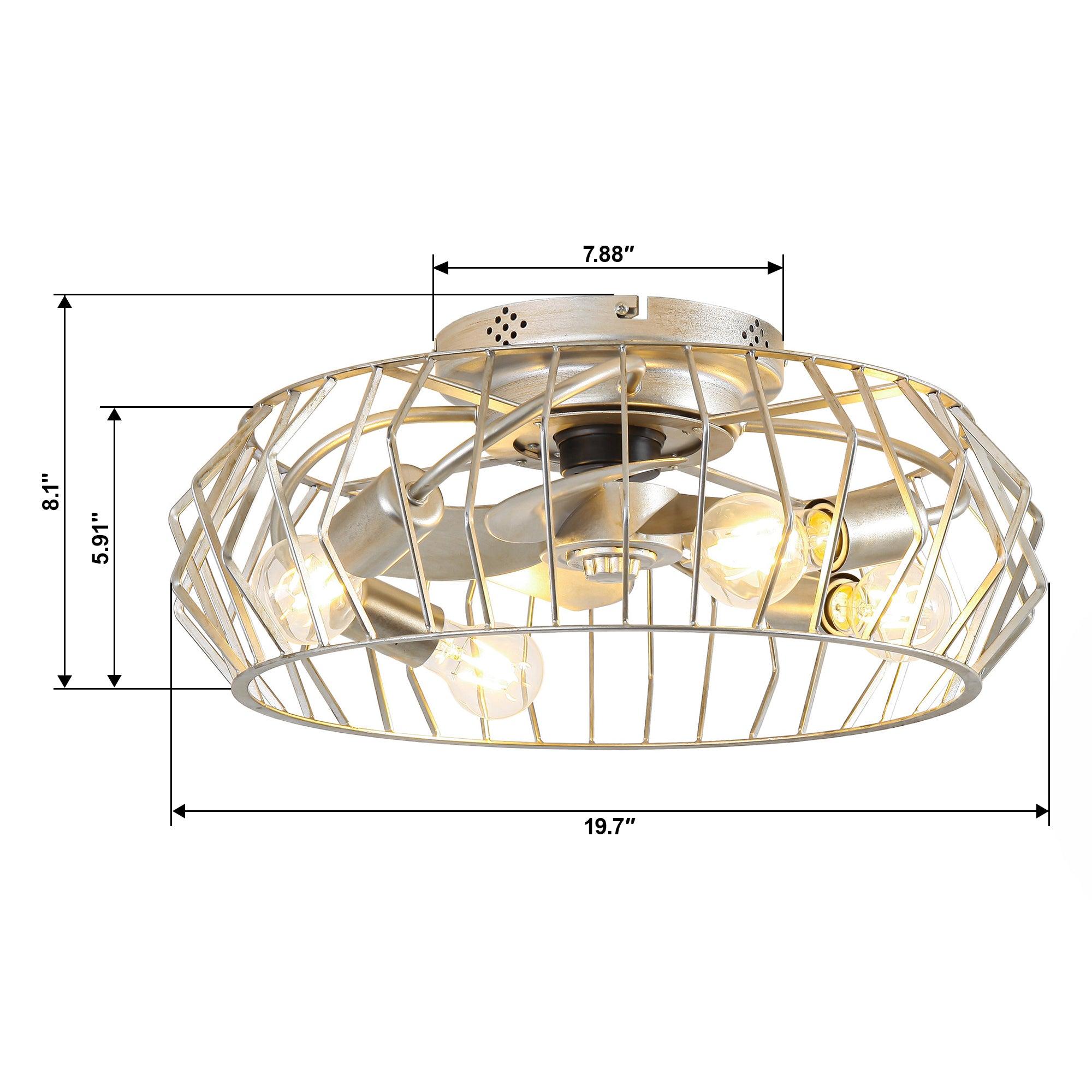 20 Inch Silver Flush Mount Ceiling Fan with Light APP and Remote Control