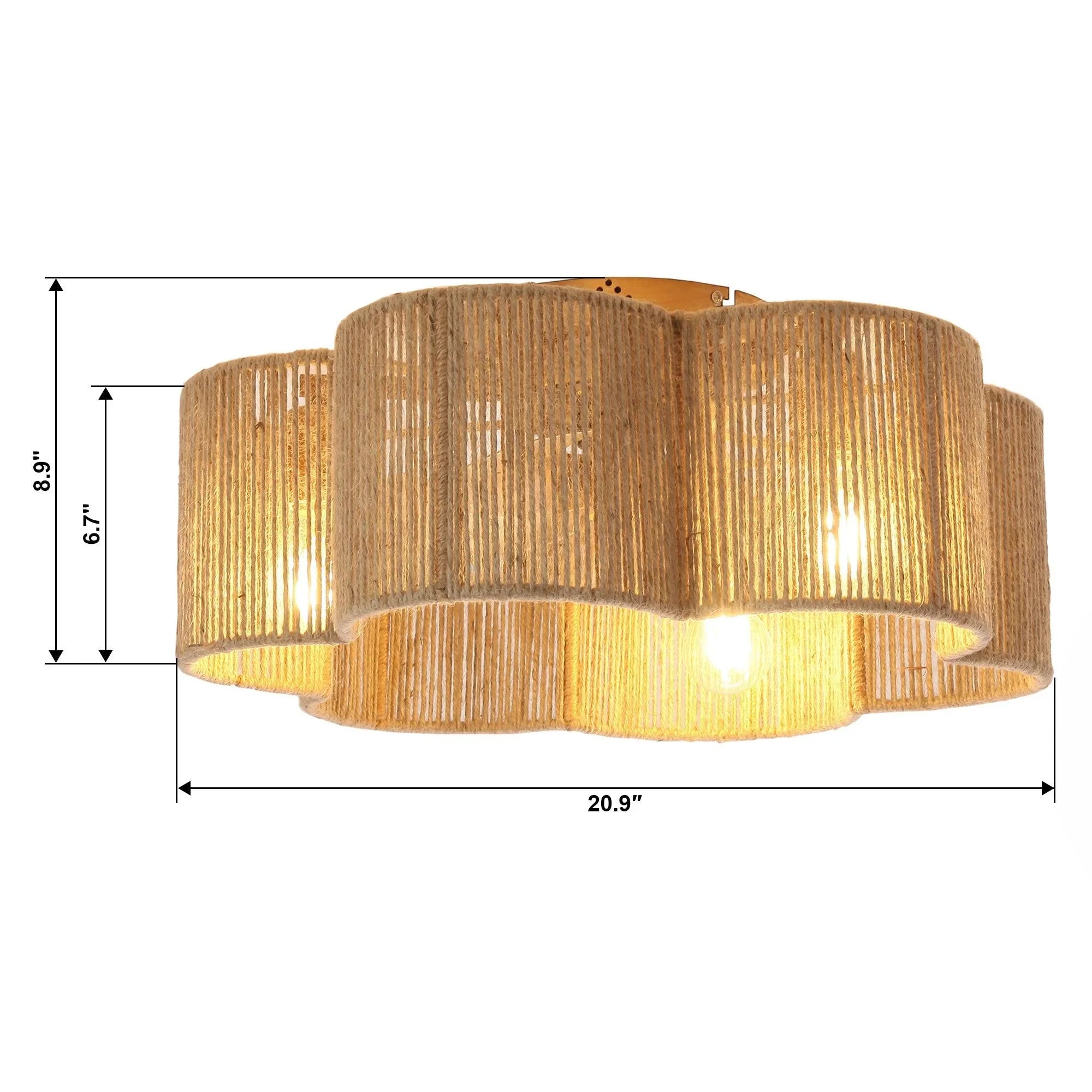 Ventilador de techo de ratán de 21 pulgadas con forma de flor dorada, montaje empotrado, aplicación de luz y control remoto