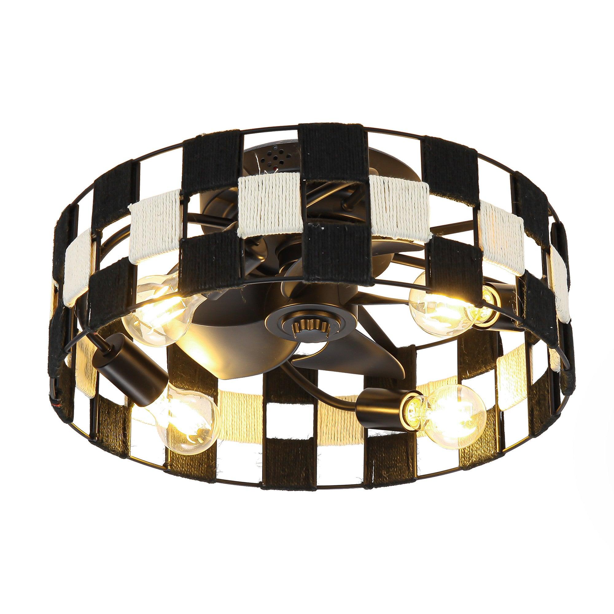 18 Inch Black Industrial Flush Mount Ceiling Fan with Light APP and Remote Control