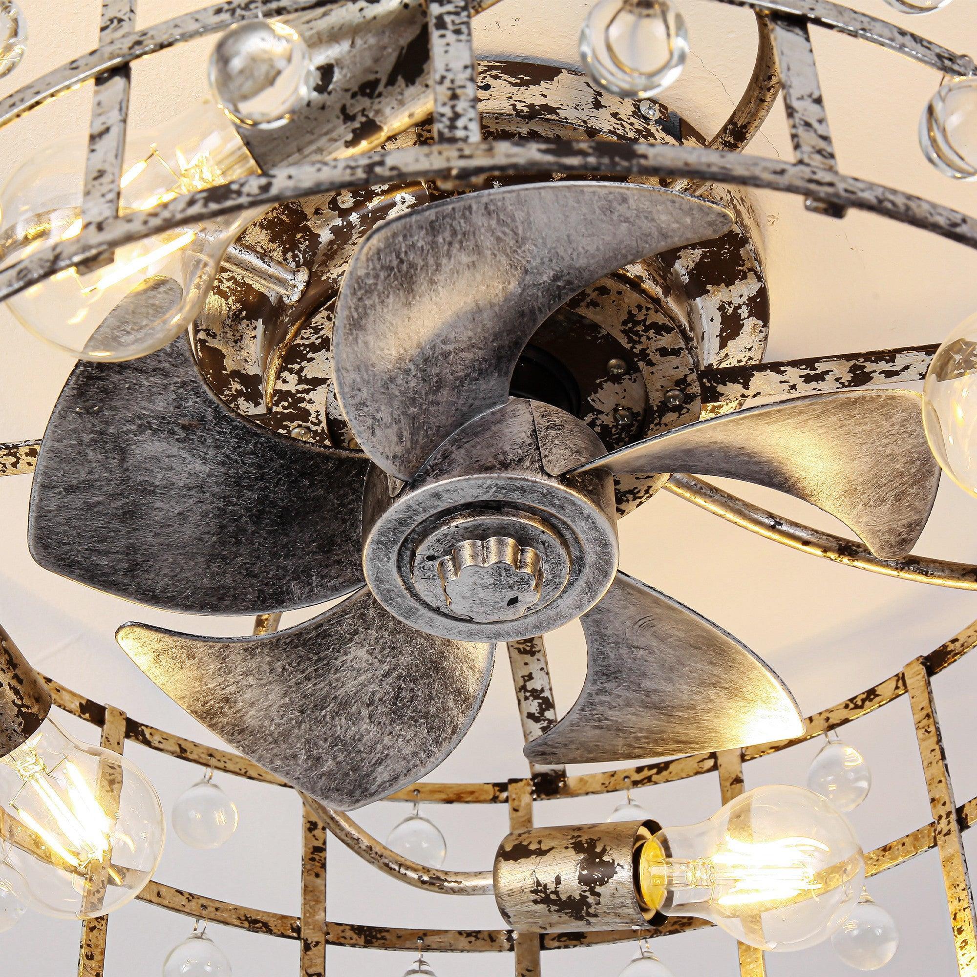 18 Inch Retro Silver Crystal Flush Mount Ceiling Fan with APP Remote Control and Lighting