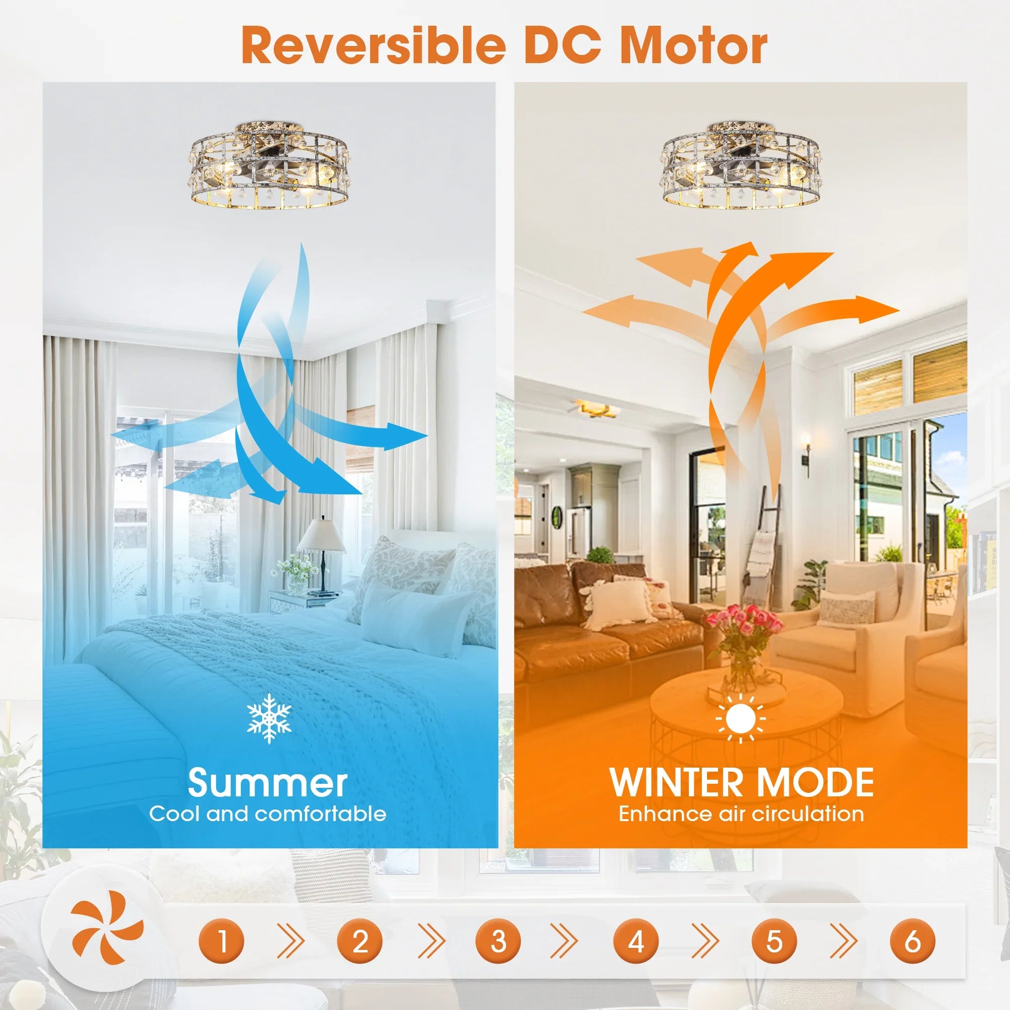 18 Inch Retro Silver Crystal Flush Mount Ceiling Fan with APP Remote Control and Lighting