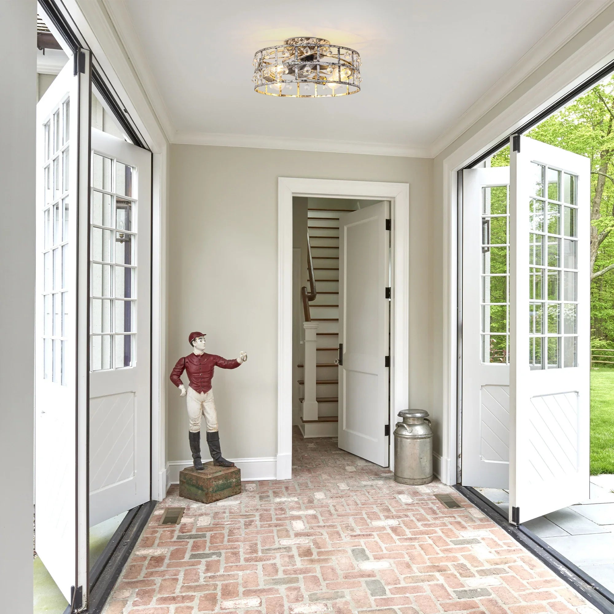 18 Inch Retro Silver Crystal Flush Mount Ceiling Fan with APP Remote Control and Lighting