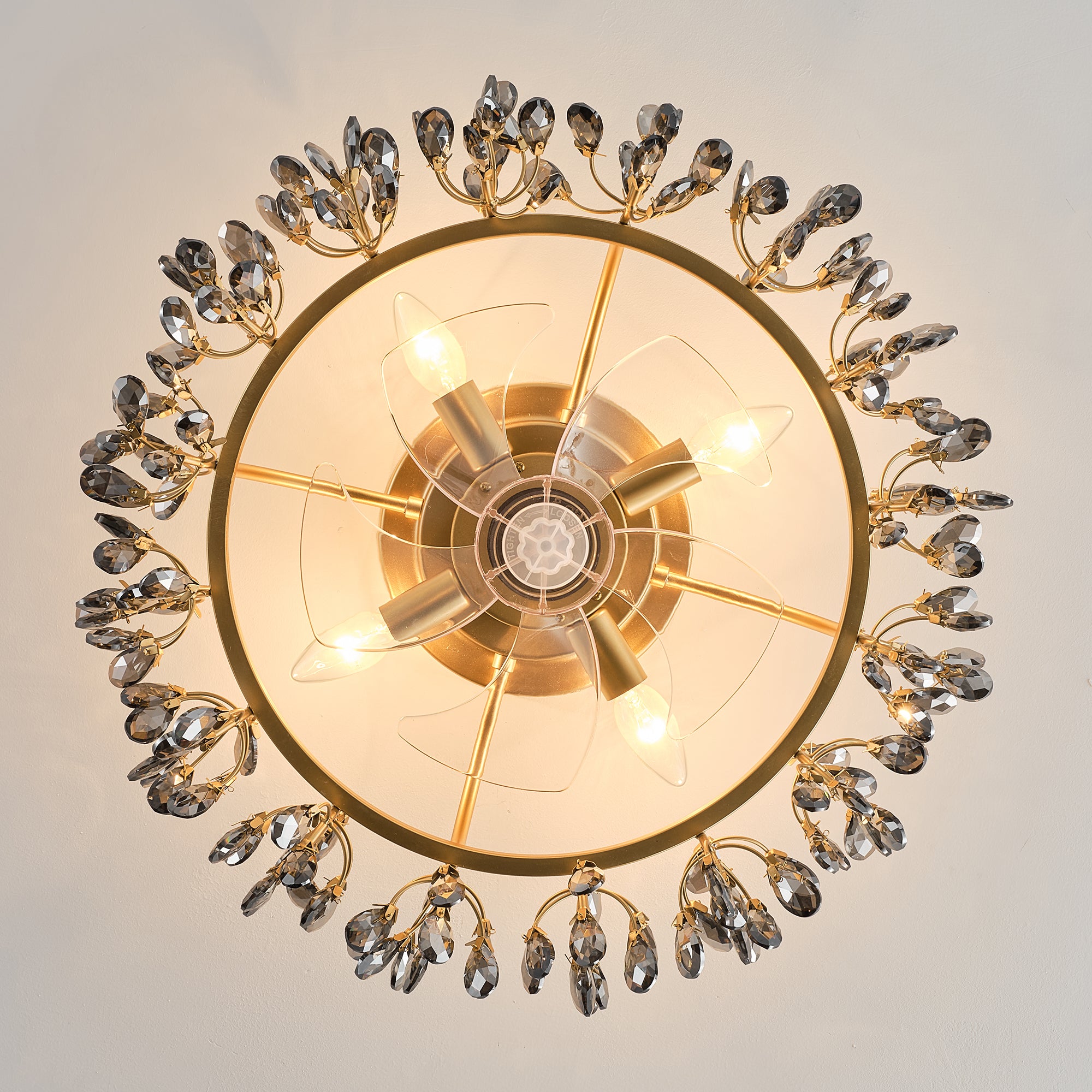 23" Clara Golden Crystal Flush Mount Ceiling Fan with Light and Remote