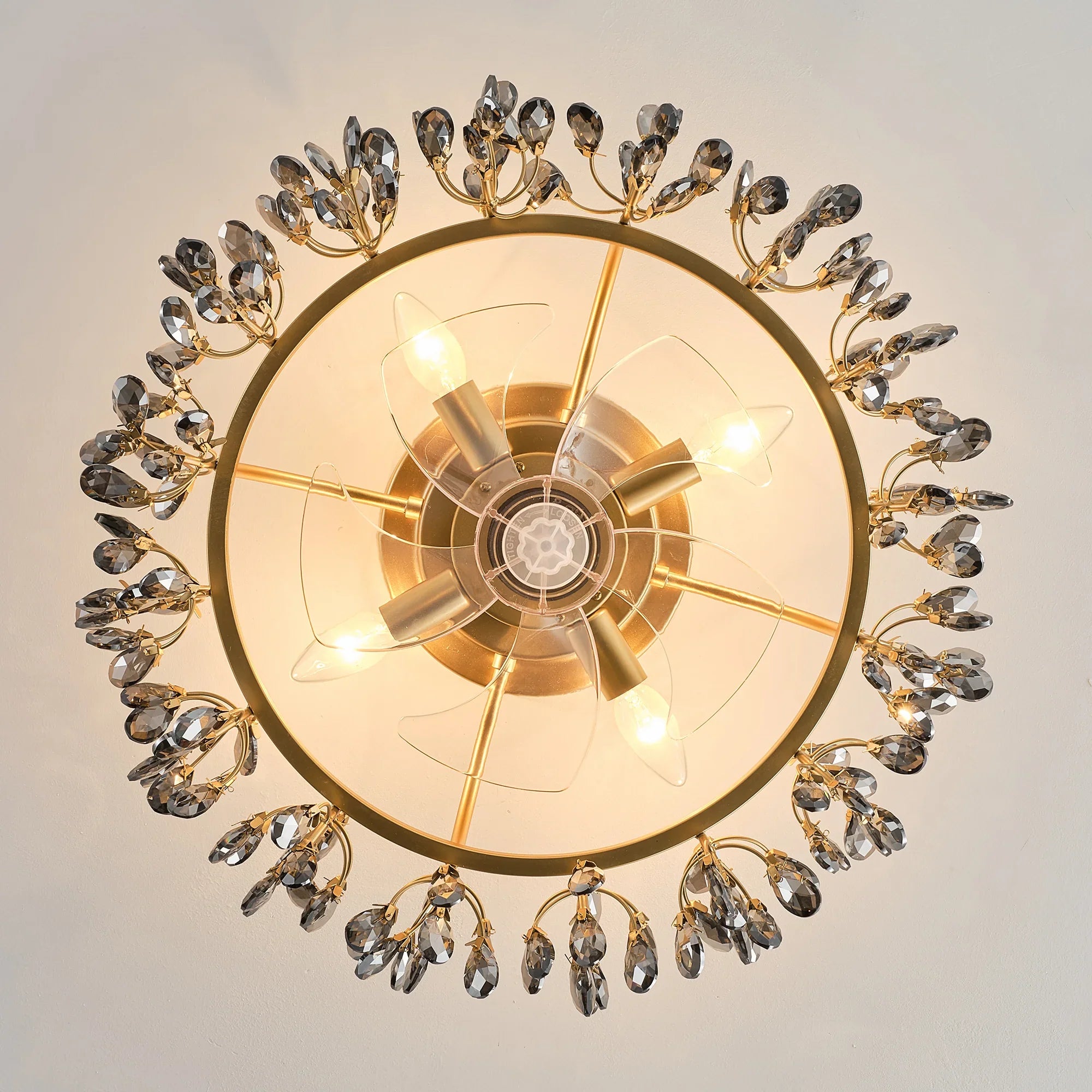 23" Clara Golden Crystal Flush Mount Ceiling Fan with Light and Remote