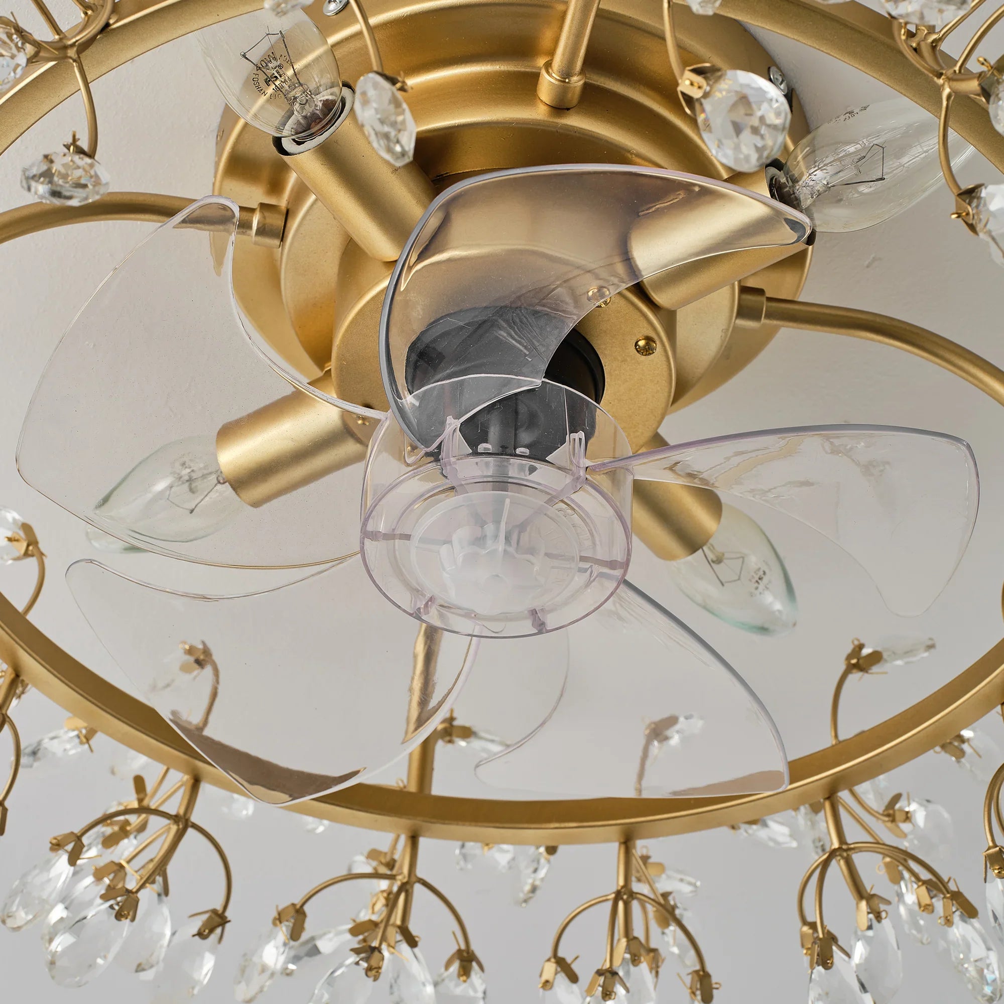 23" Clara Golden Crystal Flush Mount Ceiling Fan with Light and Remote