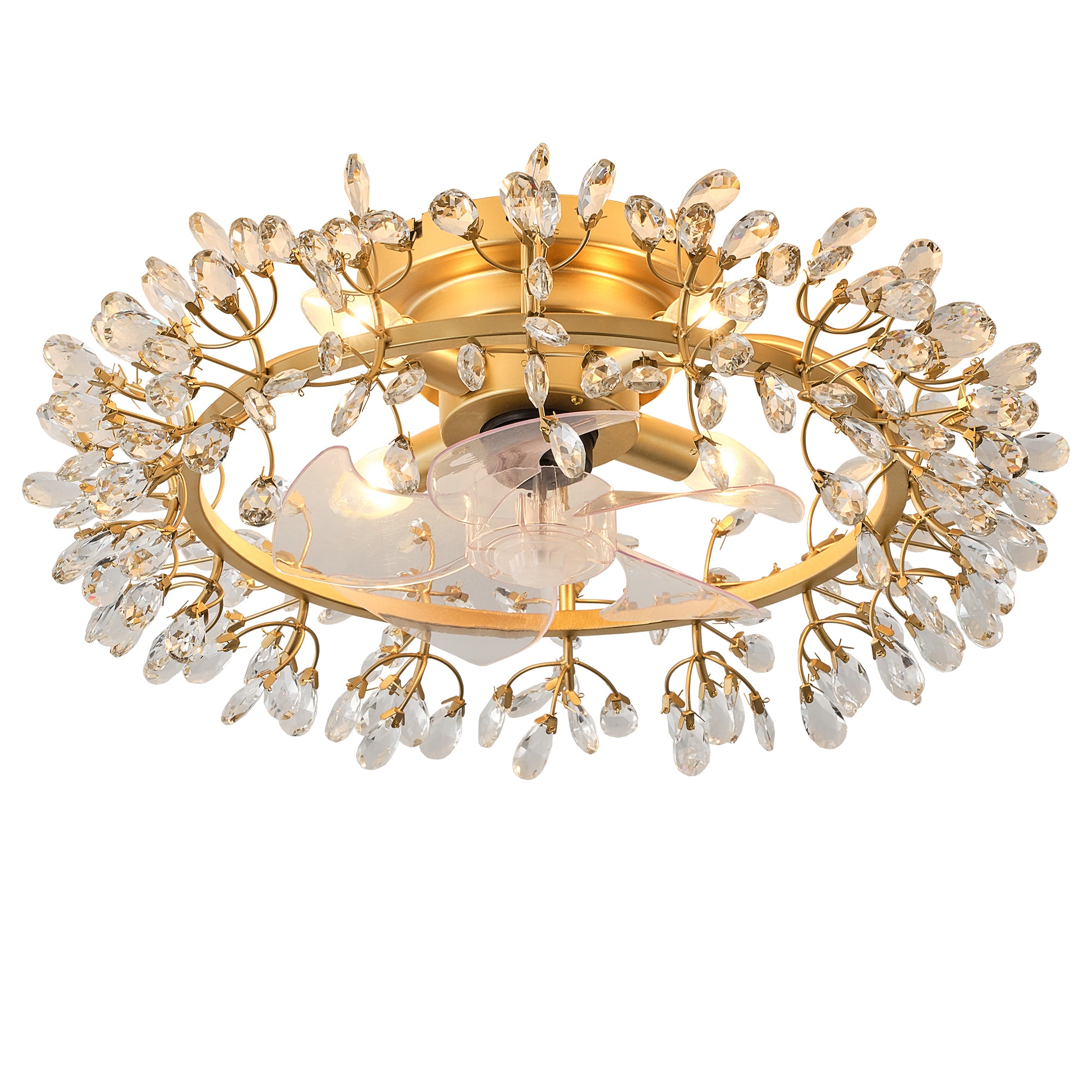 23" Clara Golden Crystal Flush Mount Ceiling Fan with Light and Remote