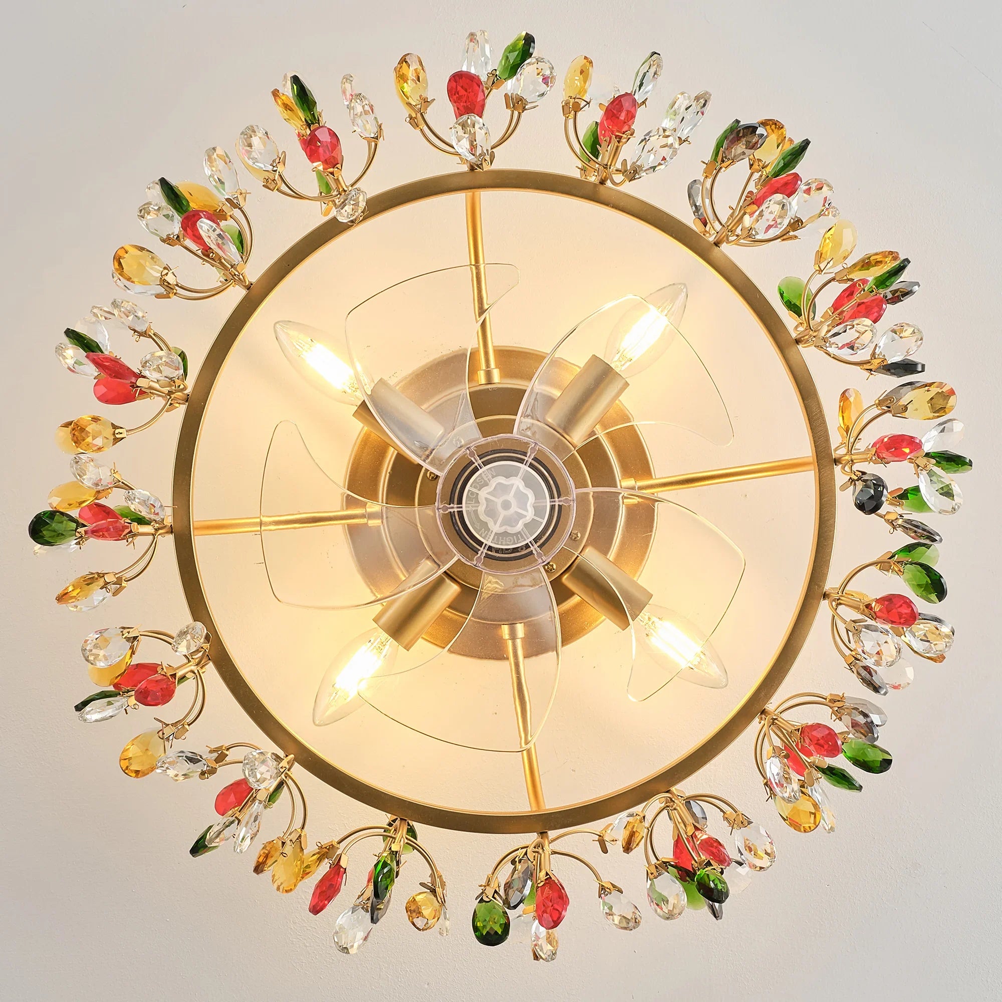 23" Clara Golden Crystal Flush Mount Ceiling Fan with Light and Remote