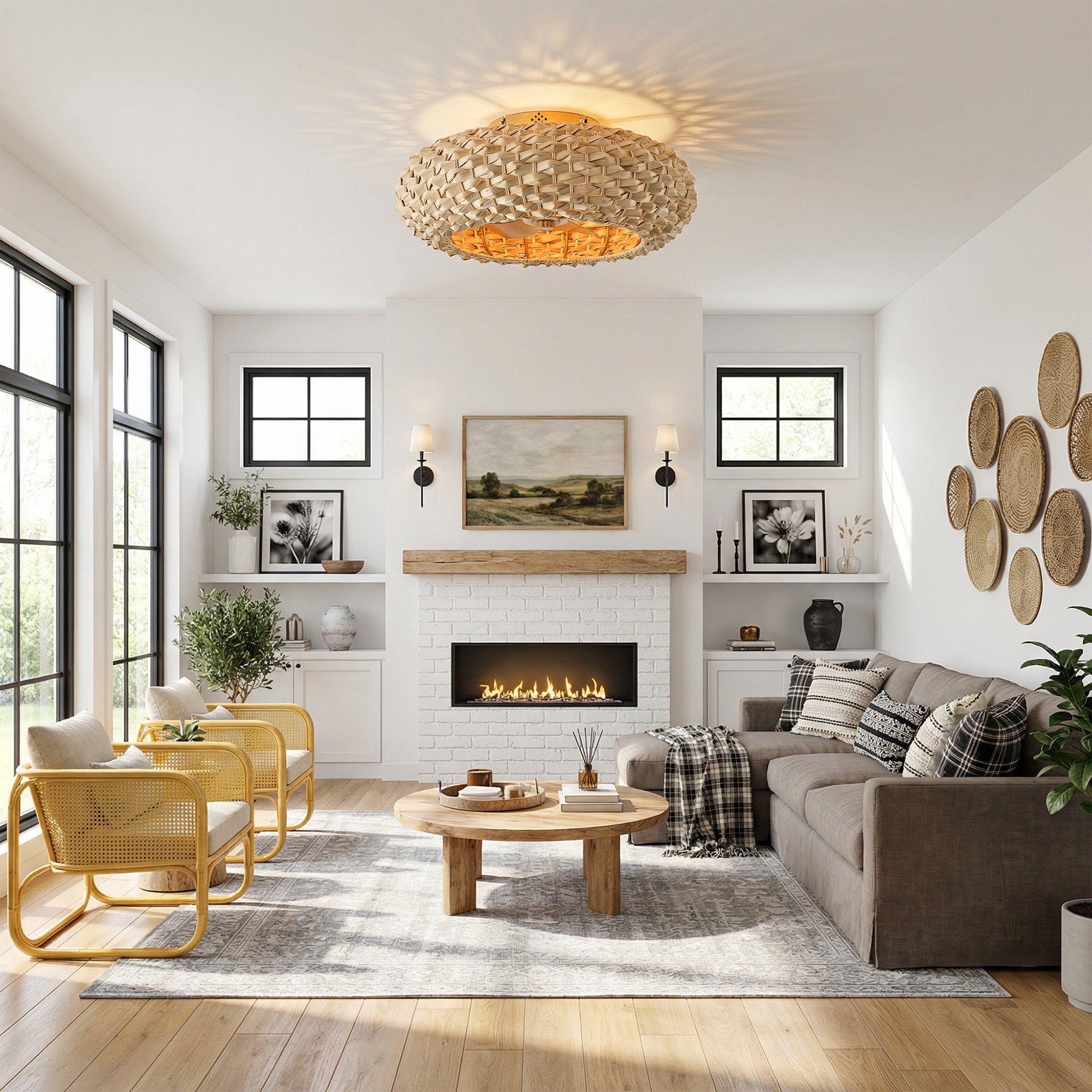 21" Myron Bohemian Flush Mount Ceiling Fan with Light