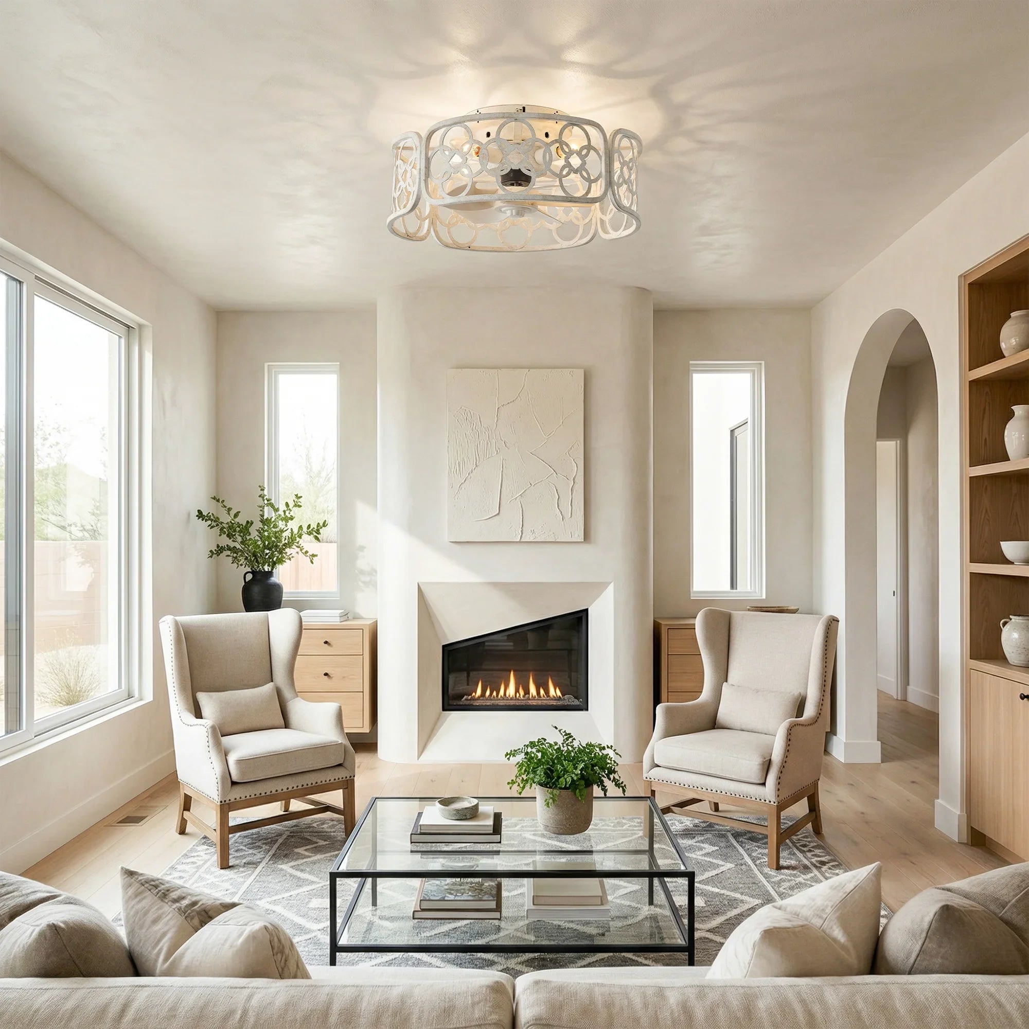 18" Leif Distressed White Flush Mount Ceiling Fan with Light