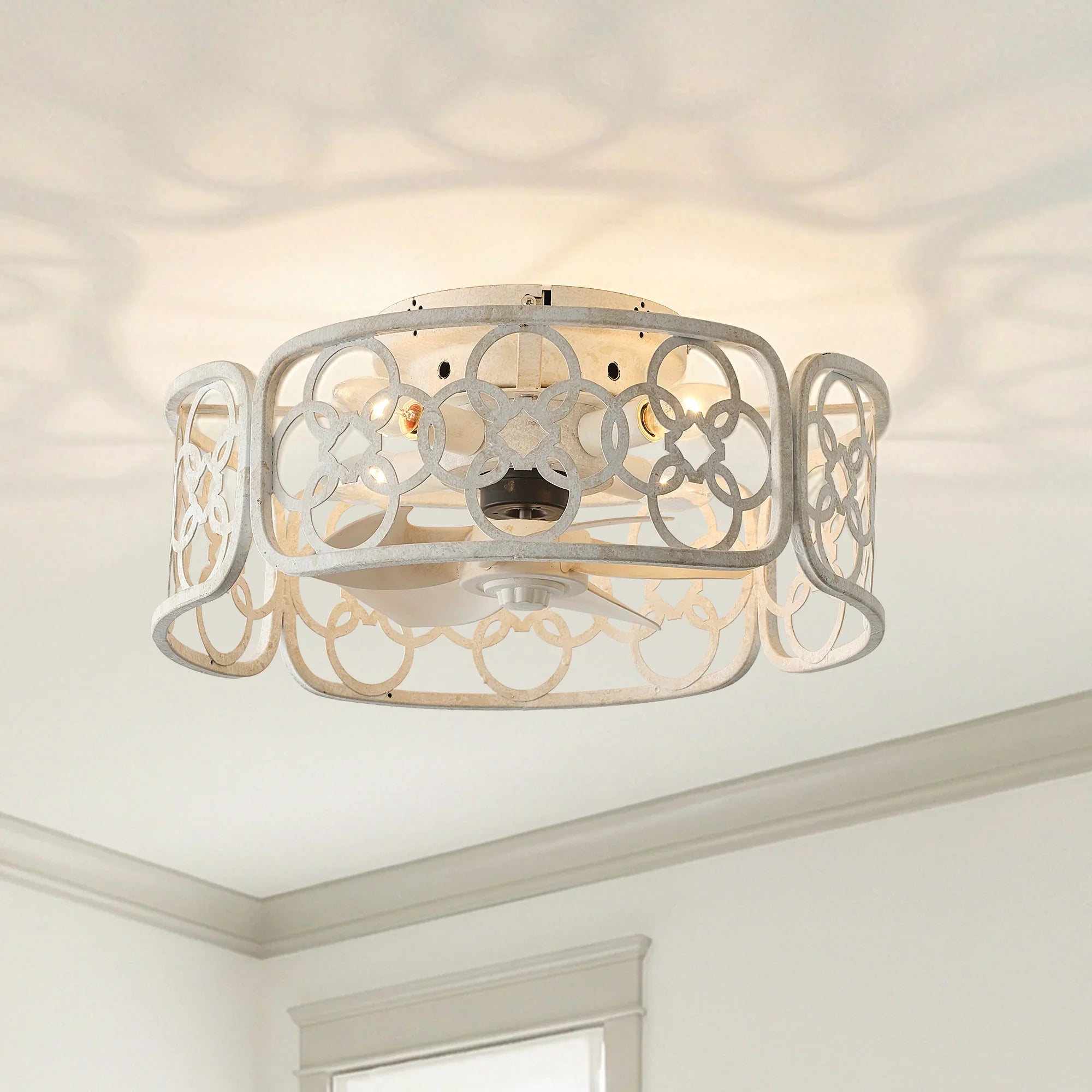 18" Leif Distressed White Flush Mount Ceiling Fan with Light