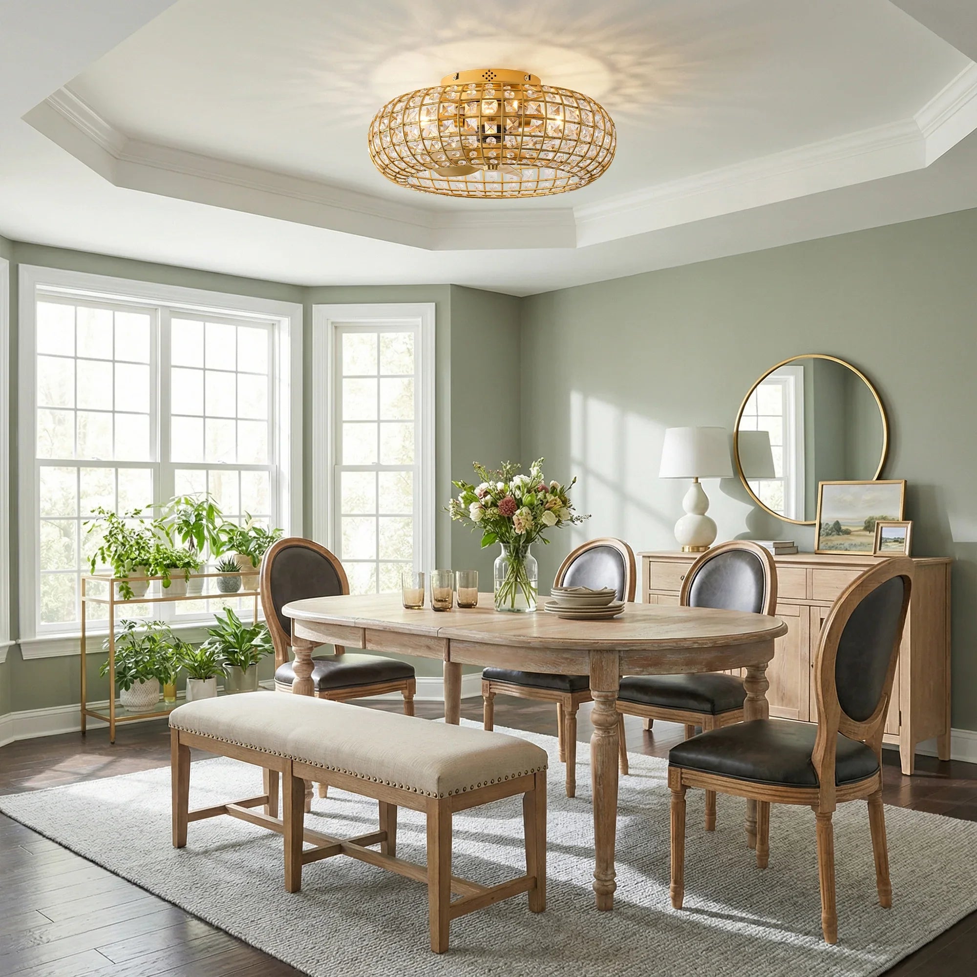 20" Lance Golden Crystal Ornament Flush Mount Ceiling Fan with Light