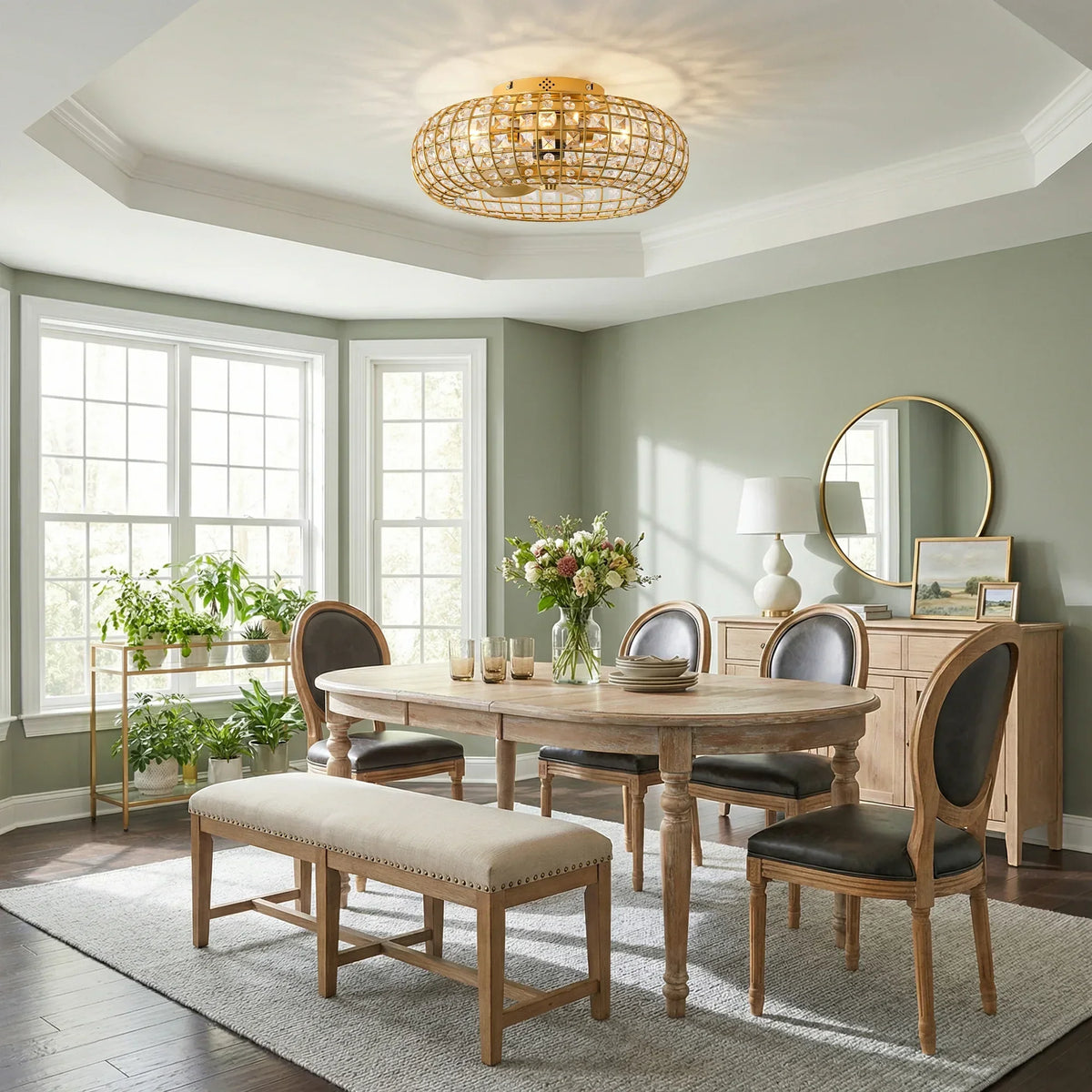 20" Lance Golden Crystal Ornament Flush Mount Ceiling Fan with Light