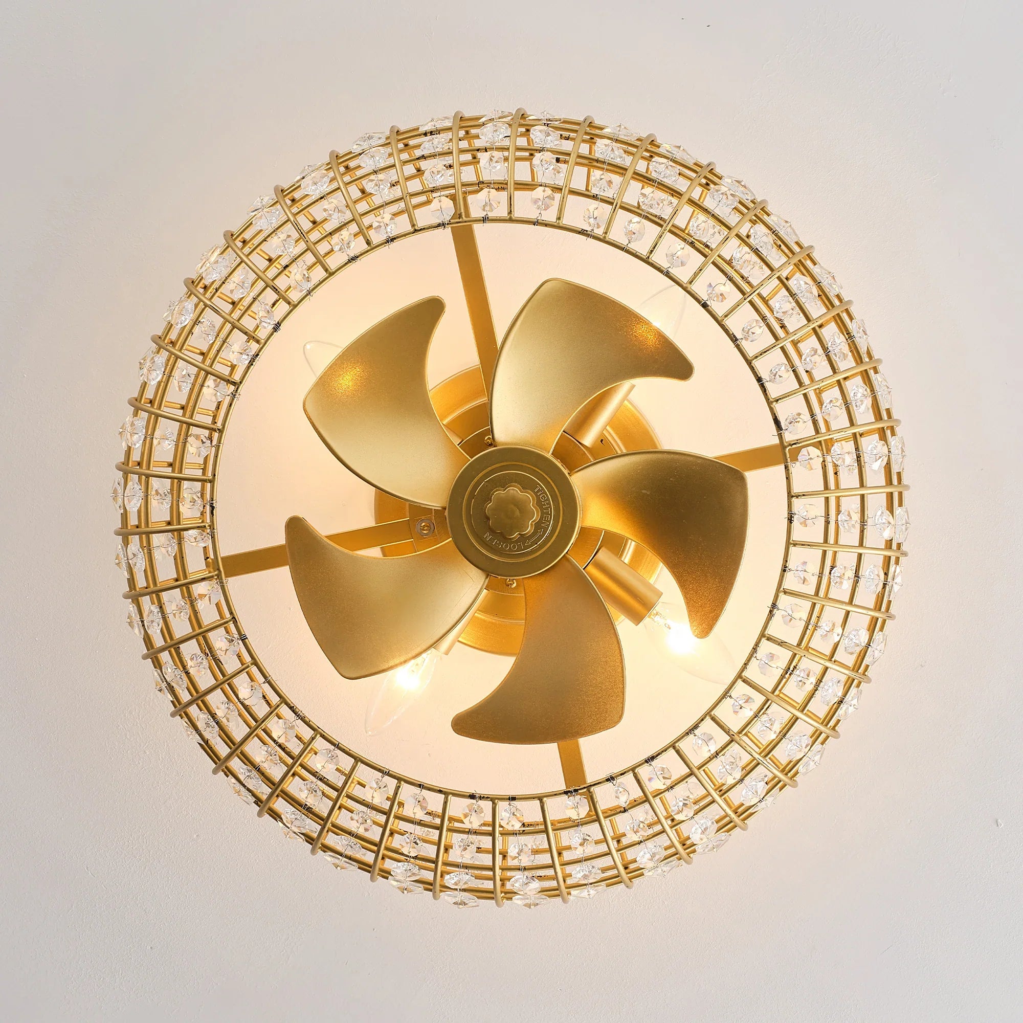 20" Lance Golden Crystal Ornament Flush Mount Ceiling Fan with Light