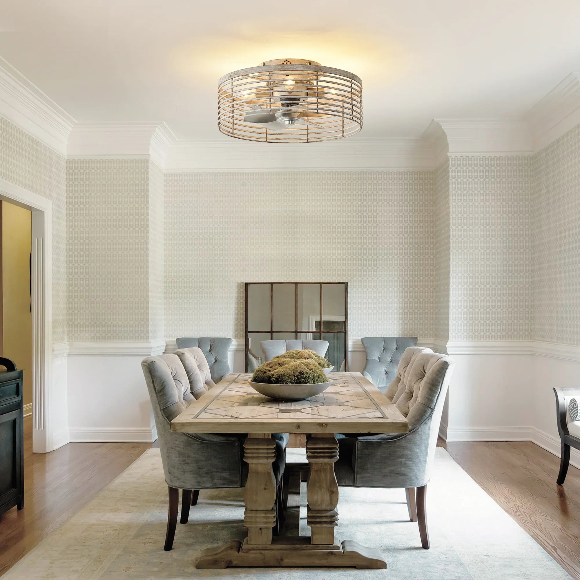 18" Ralap Distressed White Flush Mount Ceiling Fan with Light