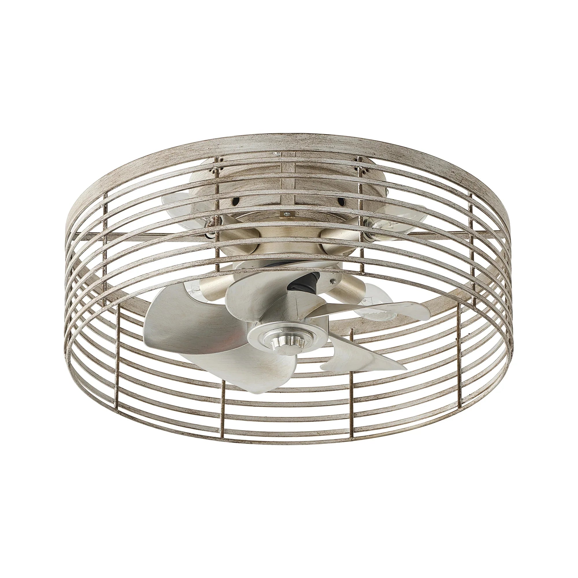 18" Ralap Distressed White Flush Mount Ceiling Fan with Light