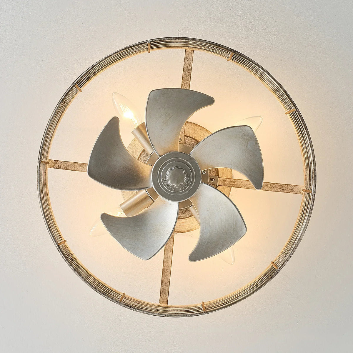 18" Ralap Distressed White Flush Mount Ceiling Fan with Light