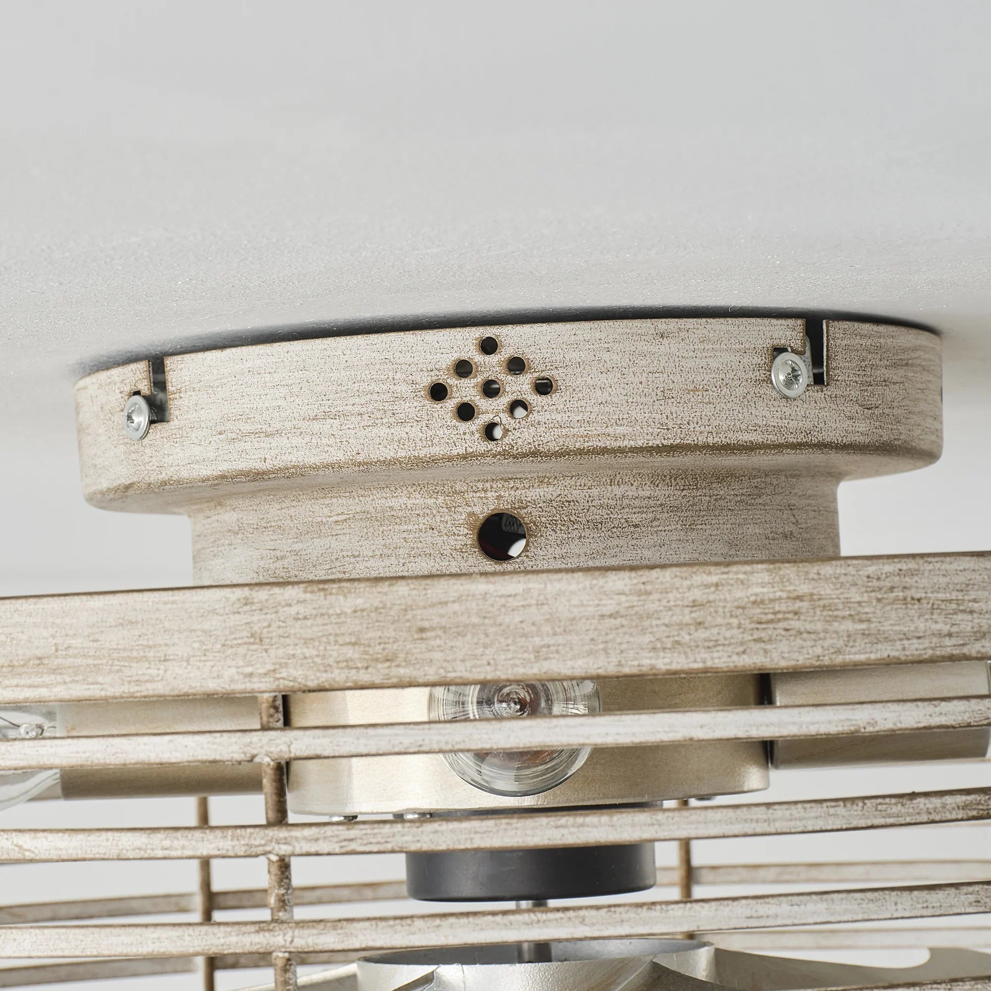 18" Ralap Distressed White Flush Mount Ceiling Fan with Light