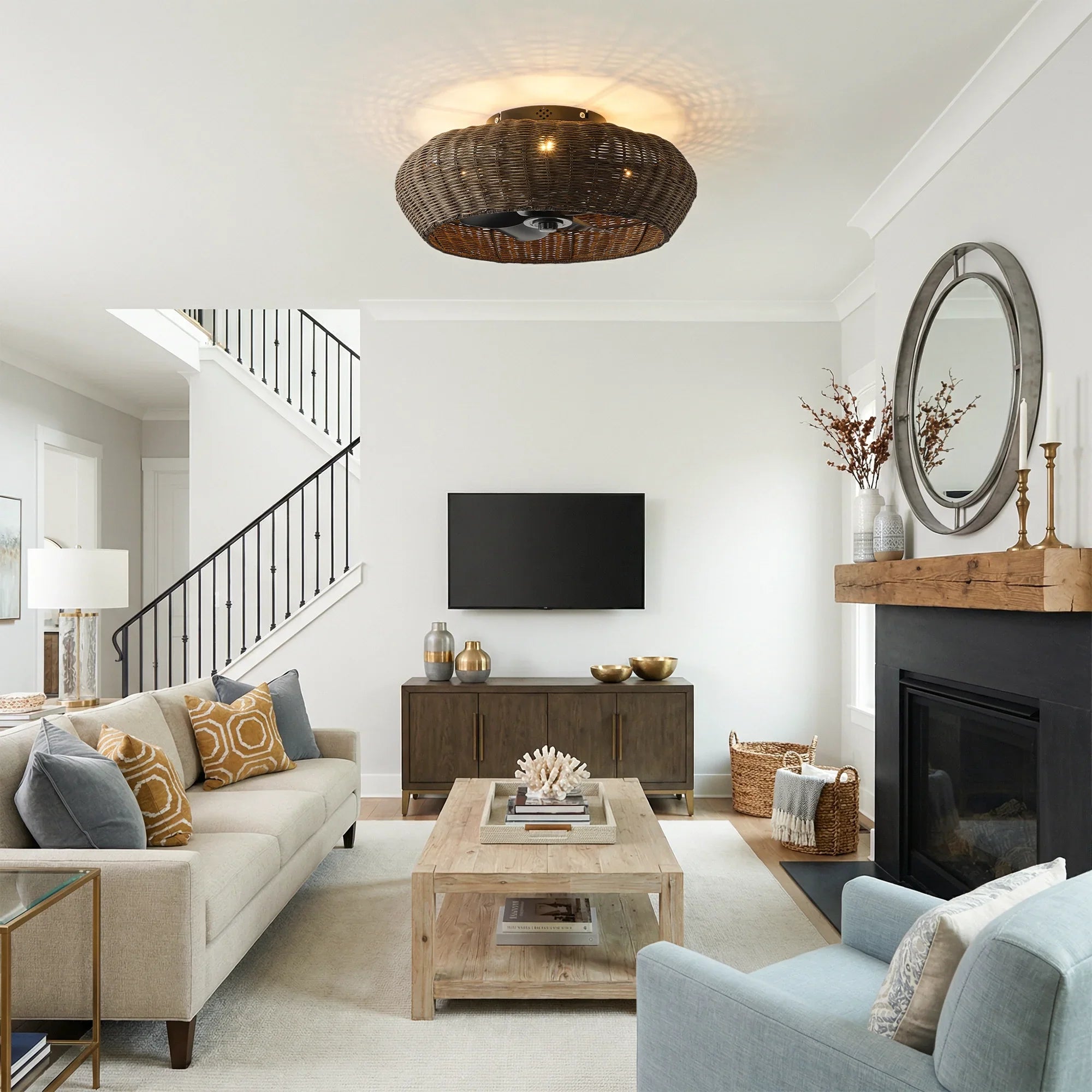 20" Rachel Bohemian Flush Mount Ceiling Fan with Light