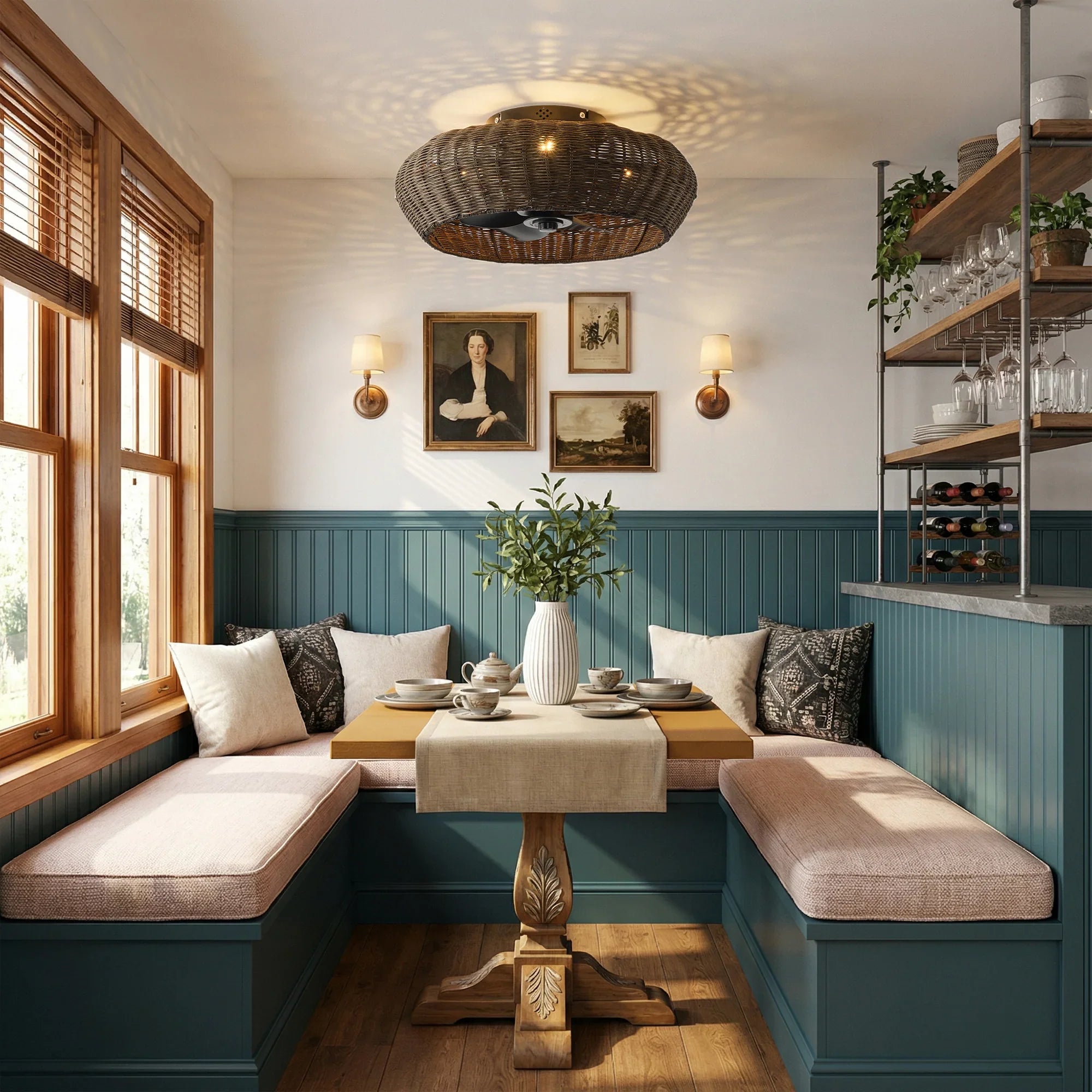 20" Rachel Bohemian Flush Mount Ceiling Fan with Light