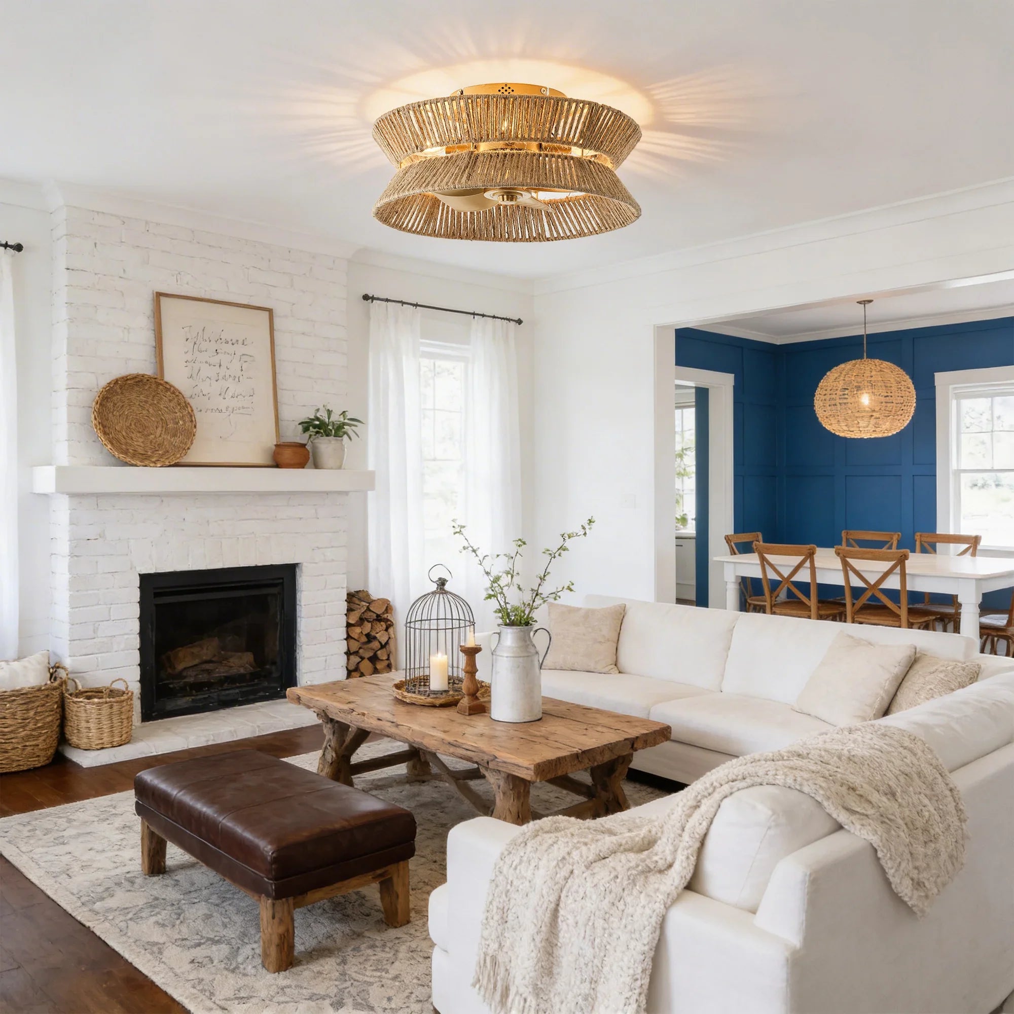 18" Reuben Bohemian Flush Mount Ceiling Fan with Light