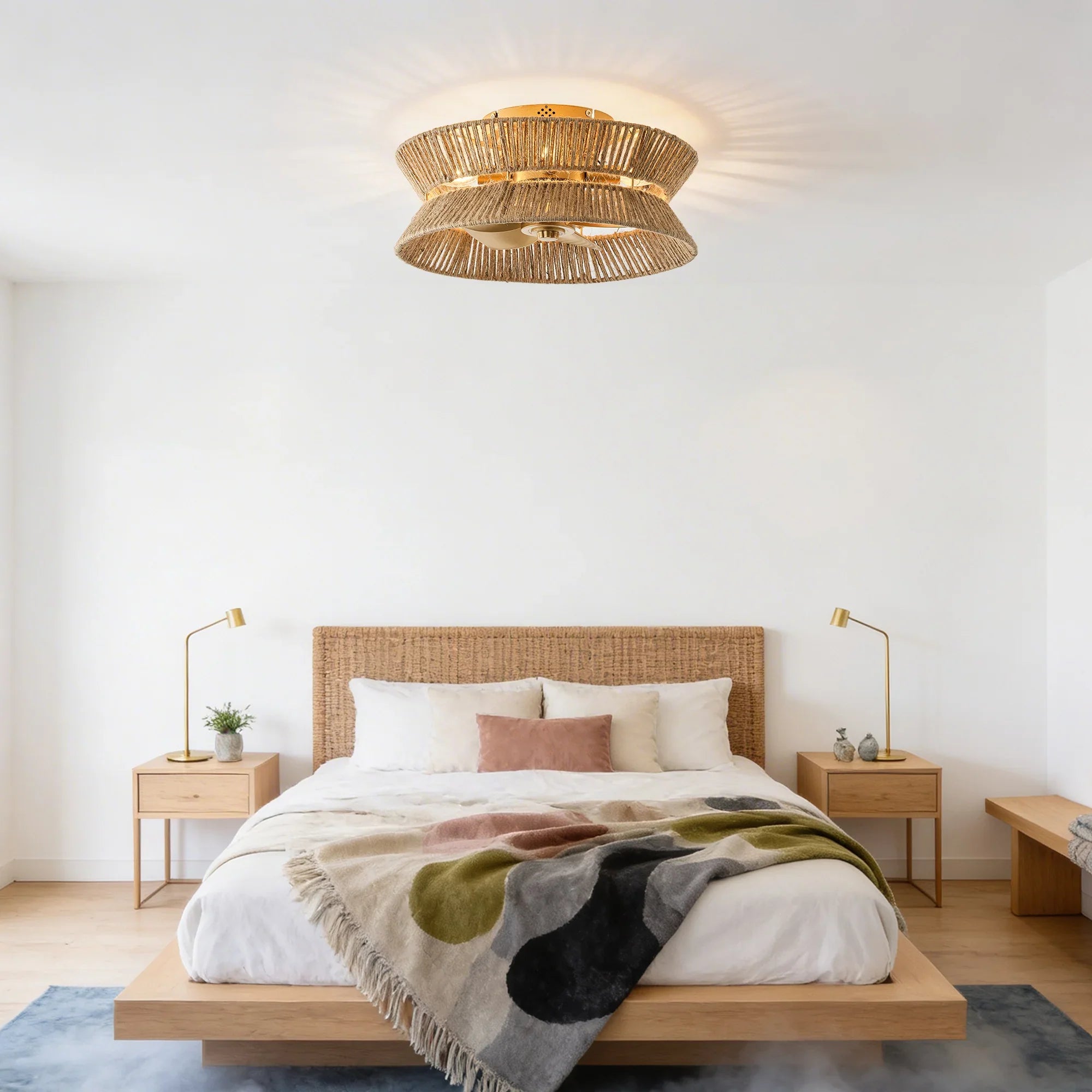 18" Reuben Bohemian Flush Mount Ceiling Fan with Light