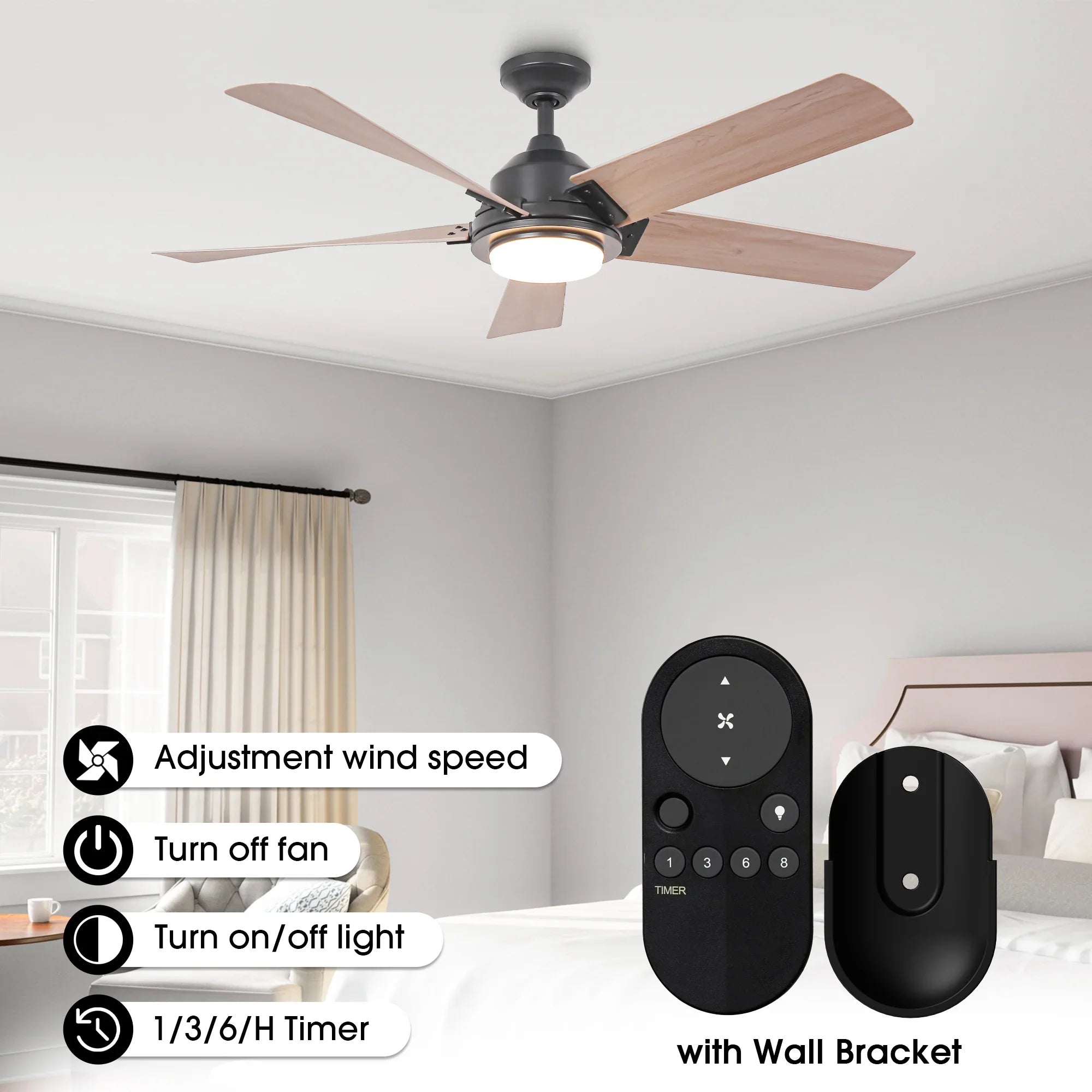 52 Inch Vita Modern Downrod Mount LED Ceiling Fan with Remote Control