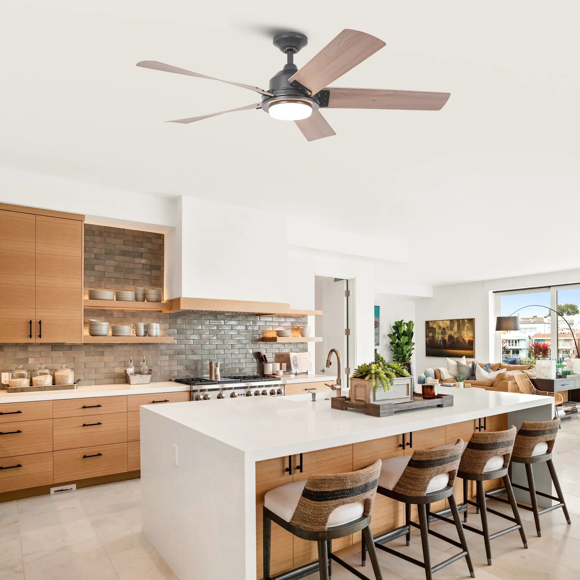 52 Inch Vita Modern Downrod Mount LED Ceiling Fan with Remote Control