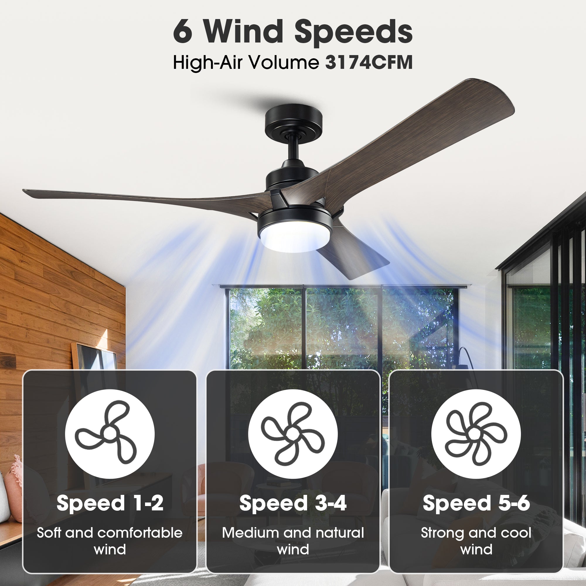 52 Inch Ivy Industrial Downrod Mount LED Ceiling Fan with Remote Control