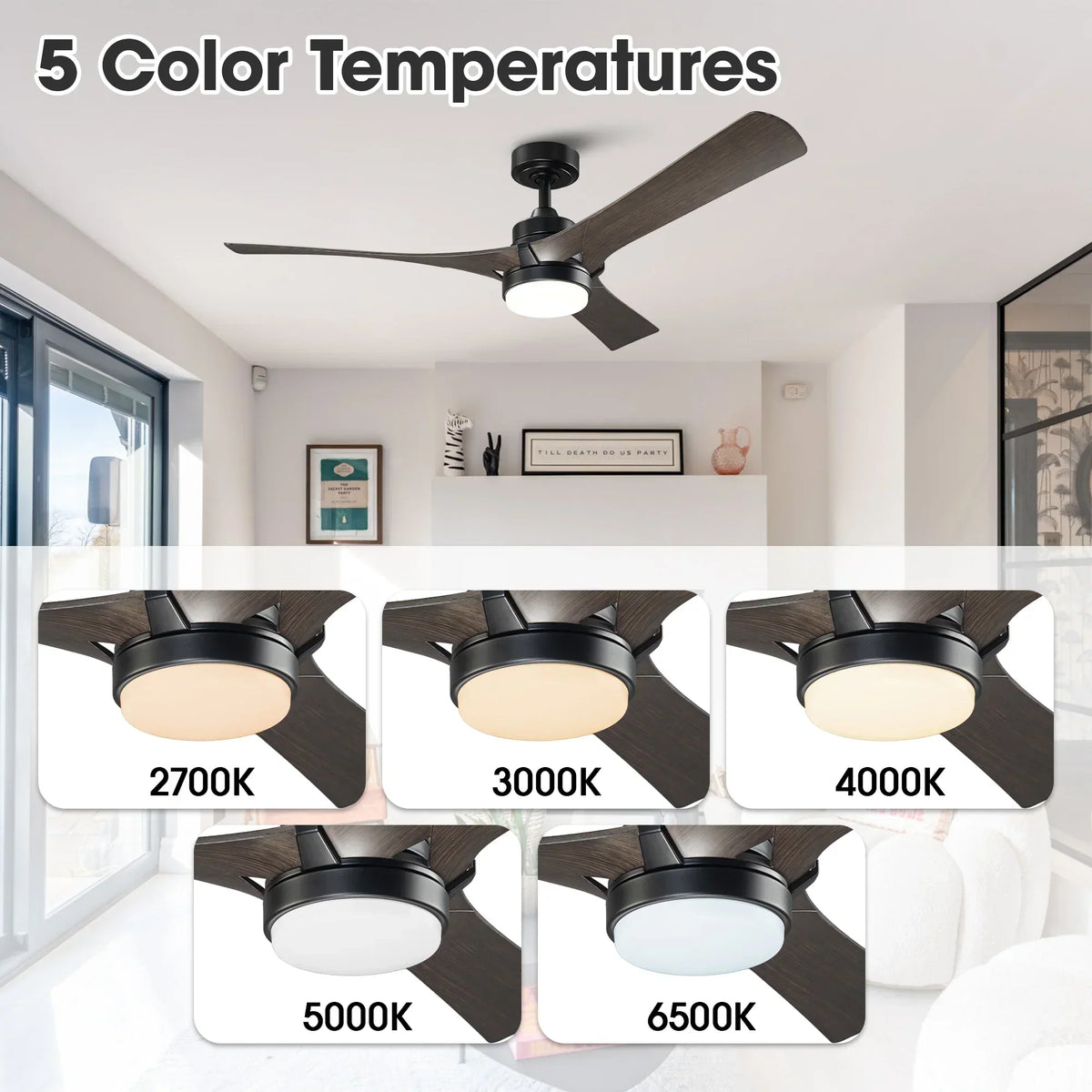52 Inch Ivy Industrial Downrod Mount LED Ceiling Fan with Remote Control