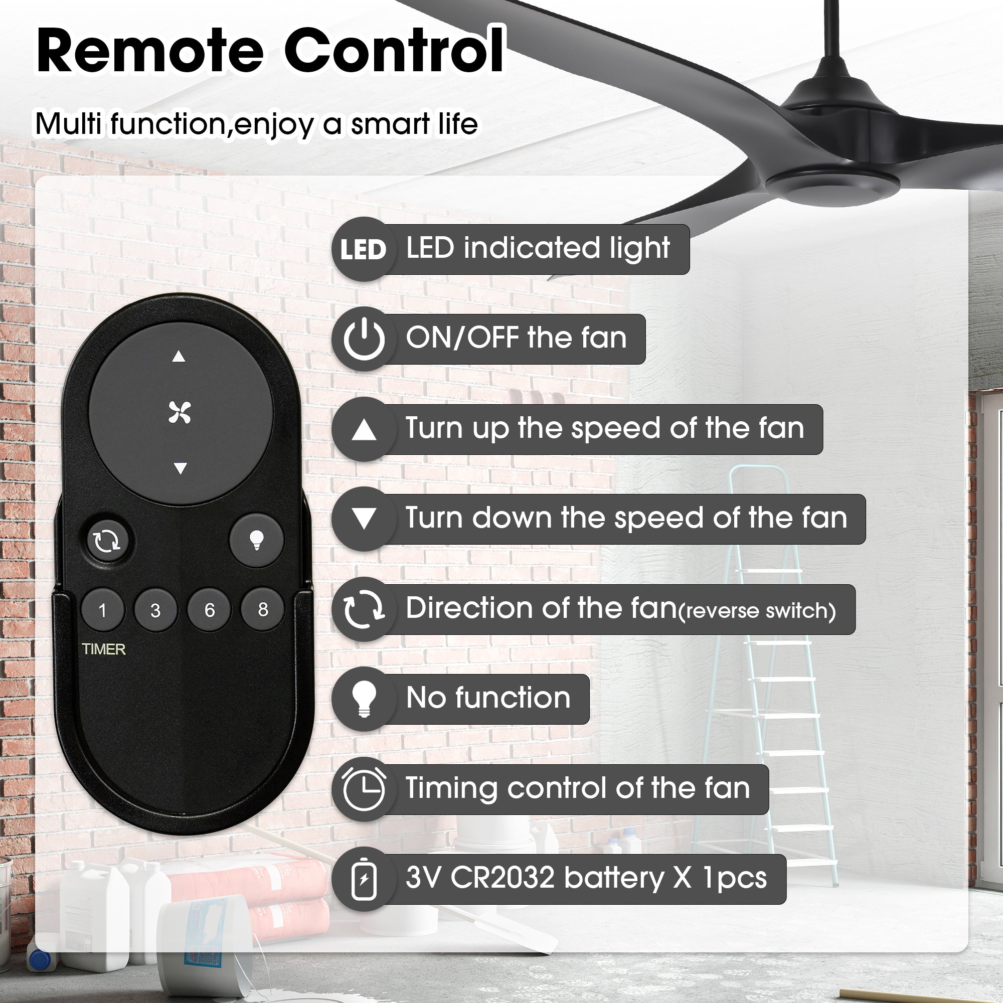 100 Inch Simon Black IP44 Outdoor Downrod Mount Ceiling Fan with Remote Control